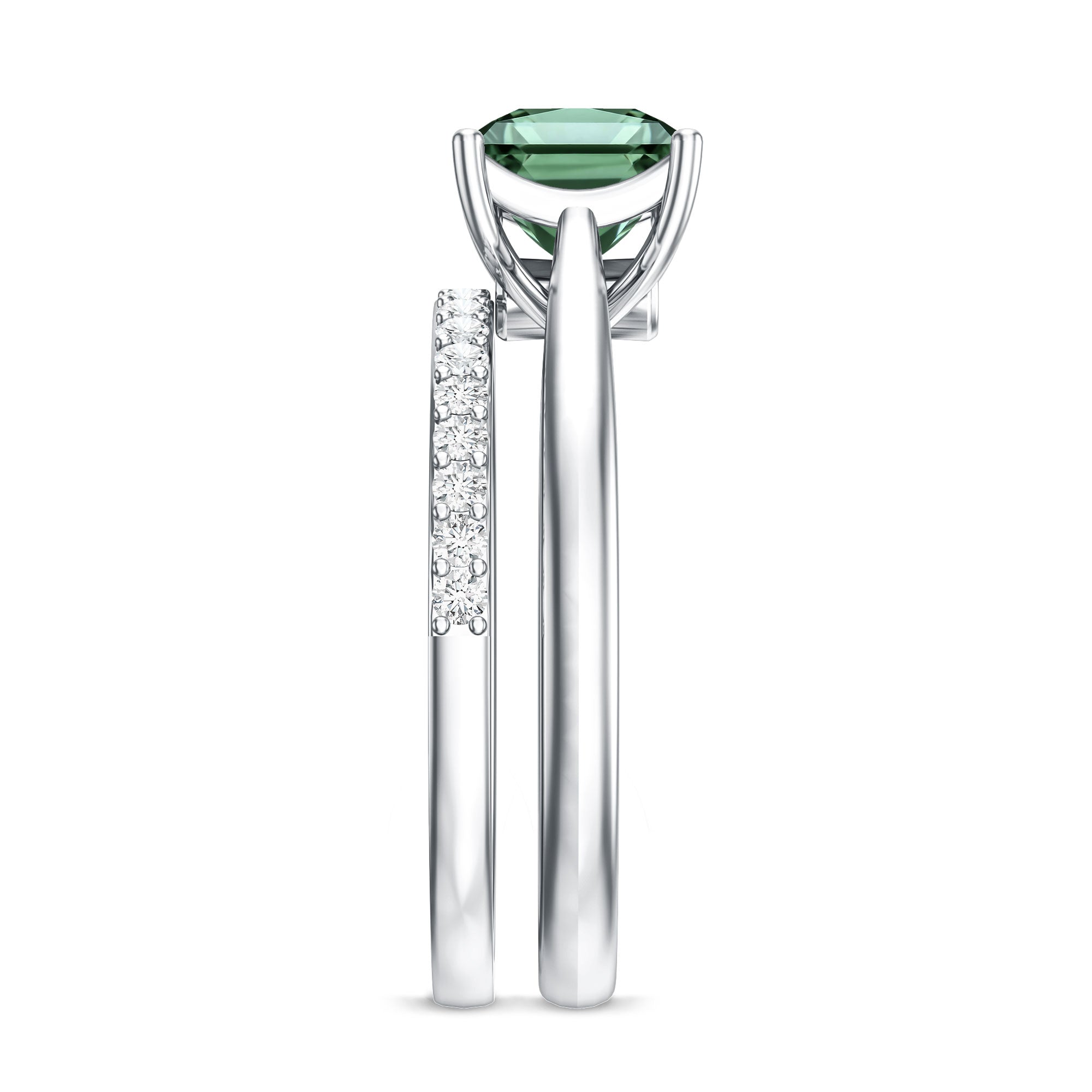 2 Carat Princess Cut Lab Grown Green and White Diamond Wedding Ring Set for Women Vivid Green - VS1 - Rosec Jewels