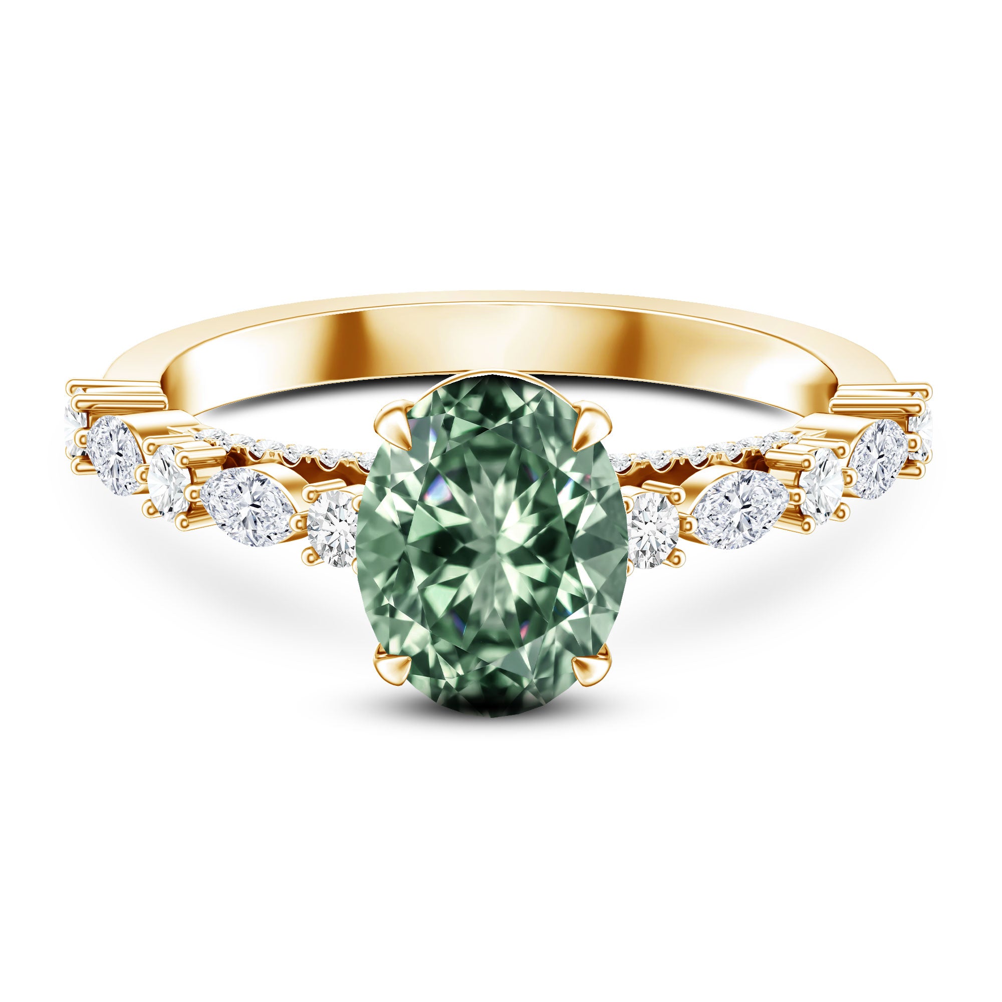 Oval Shaped 2 Carat Lab Grown Green Diamond Engagement Ring with IGI Certificate Vivid Green - VS1 - Rosec Jewels