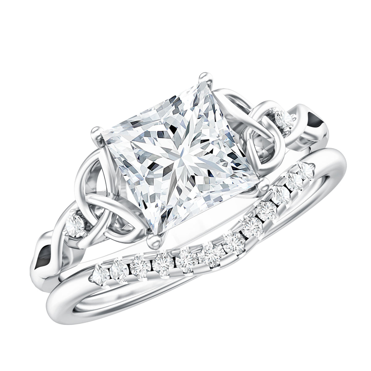 Rosec Jewels-IGI Graded 2 Carat Princess Cut Lab Diamond Celtic Engagement Ring with Ring Guard