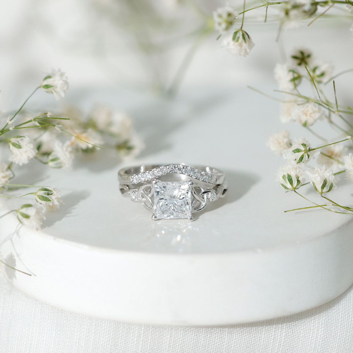 Rosec Jewels-IGI Graded 2 Carat Princess Cut Lab Diamond Celtic Engagement Ring with Ring Guard