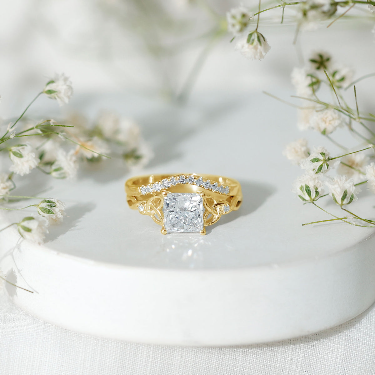 Rosec Jewels-IGI Graded 2 Carat Princess Cut Lab Diamond Celtic Engagement Ring with Ring Guard