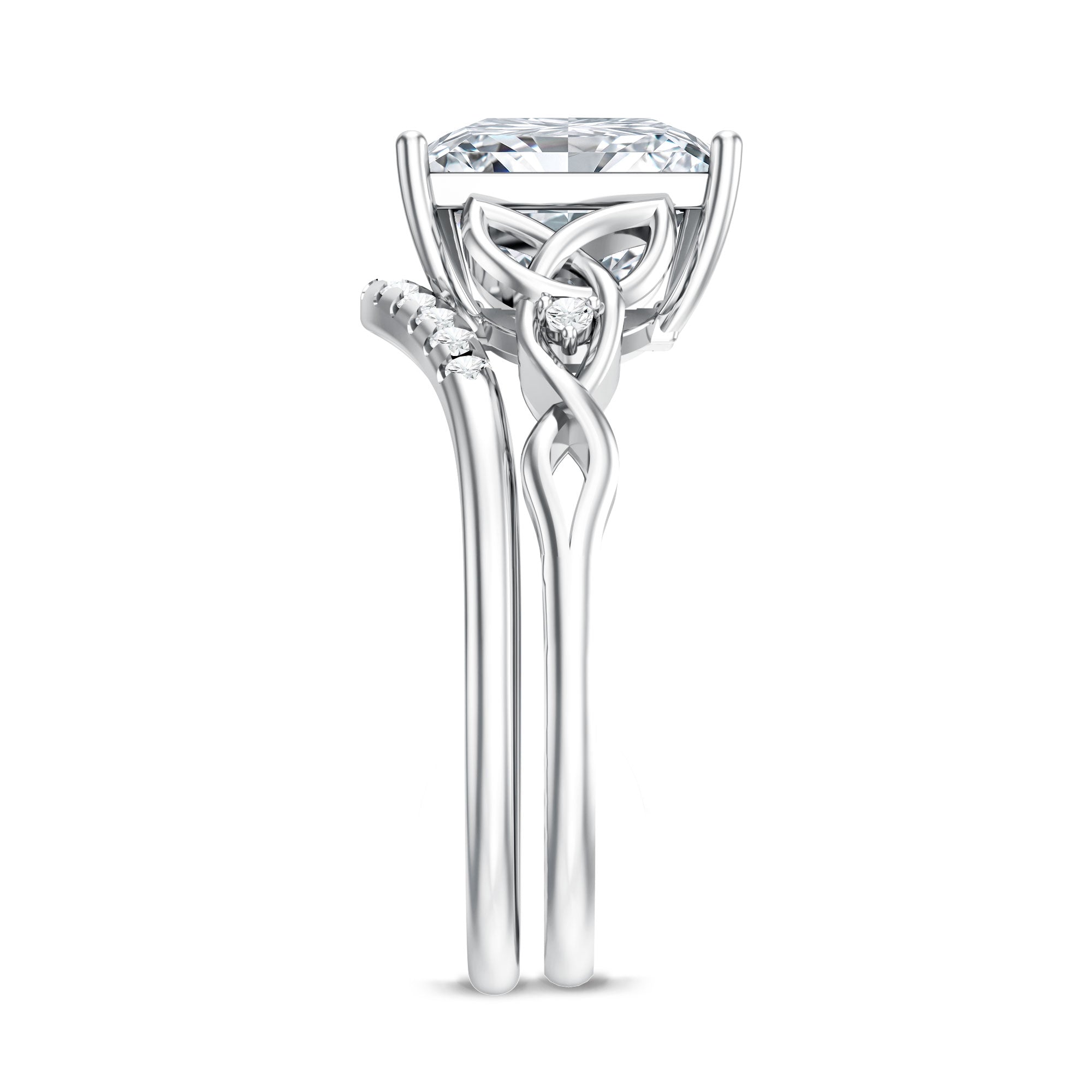 IGI Certified Princess Cut 4 Carat Lab Grown Diamond Celtic Engagement Ring with Enhancer Lab - ( E-VS1 ) - Rosec Jewels