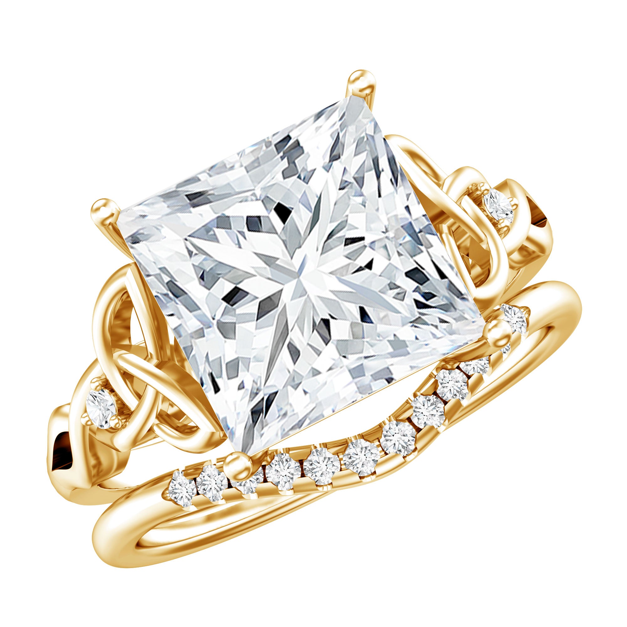 Princess Cut Lab Grown 5 Carat Diamond Celtic Wedding Ring Set with IGI Certificate Lab - ( E-VS1 ) - Rosec Jewels