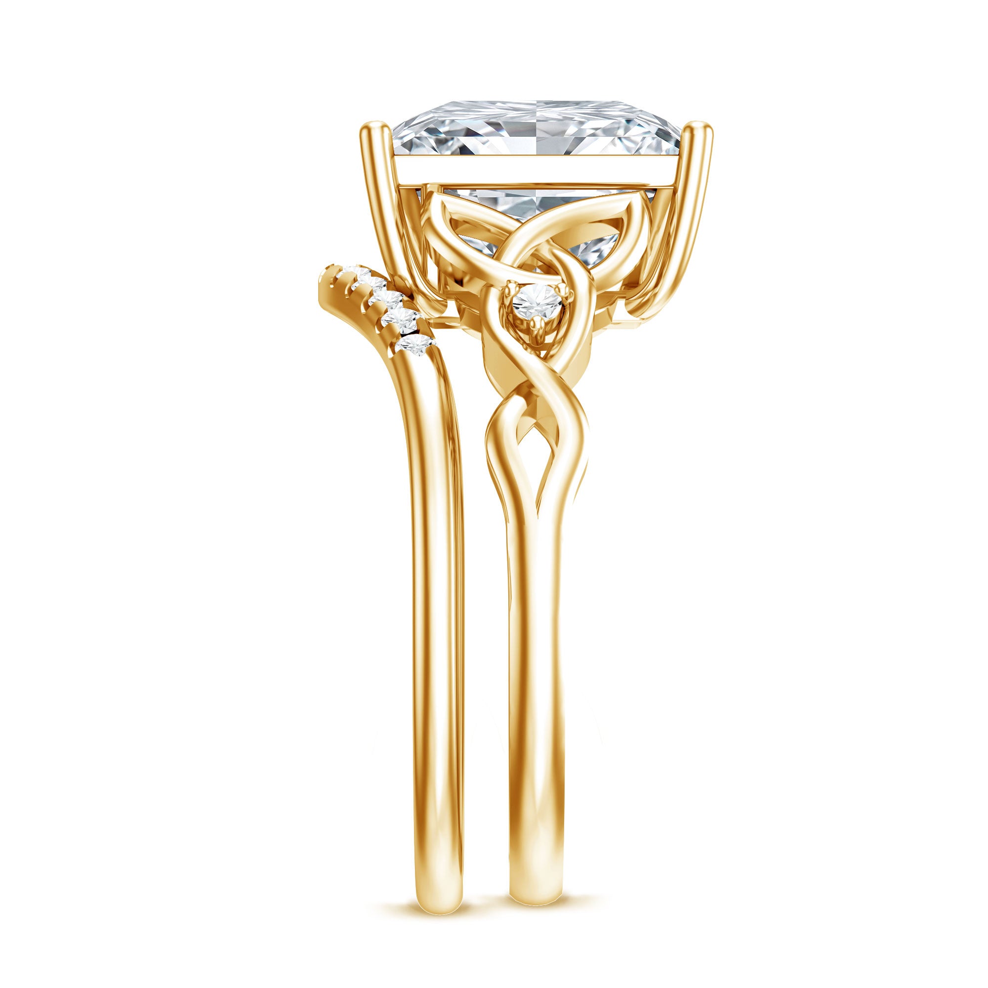 Princess Cut Lab Grown 5 Carat Diamond Celtic Wedding Ring Set with IGI Certificate Lab - ( E-VS1 ) - Rosec Jewels