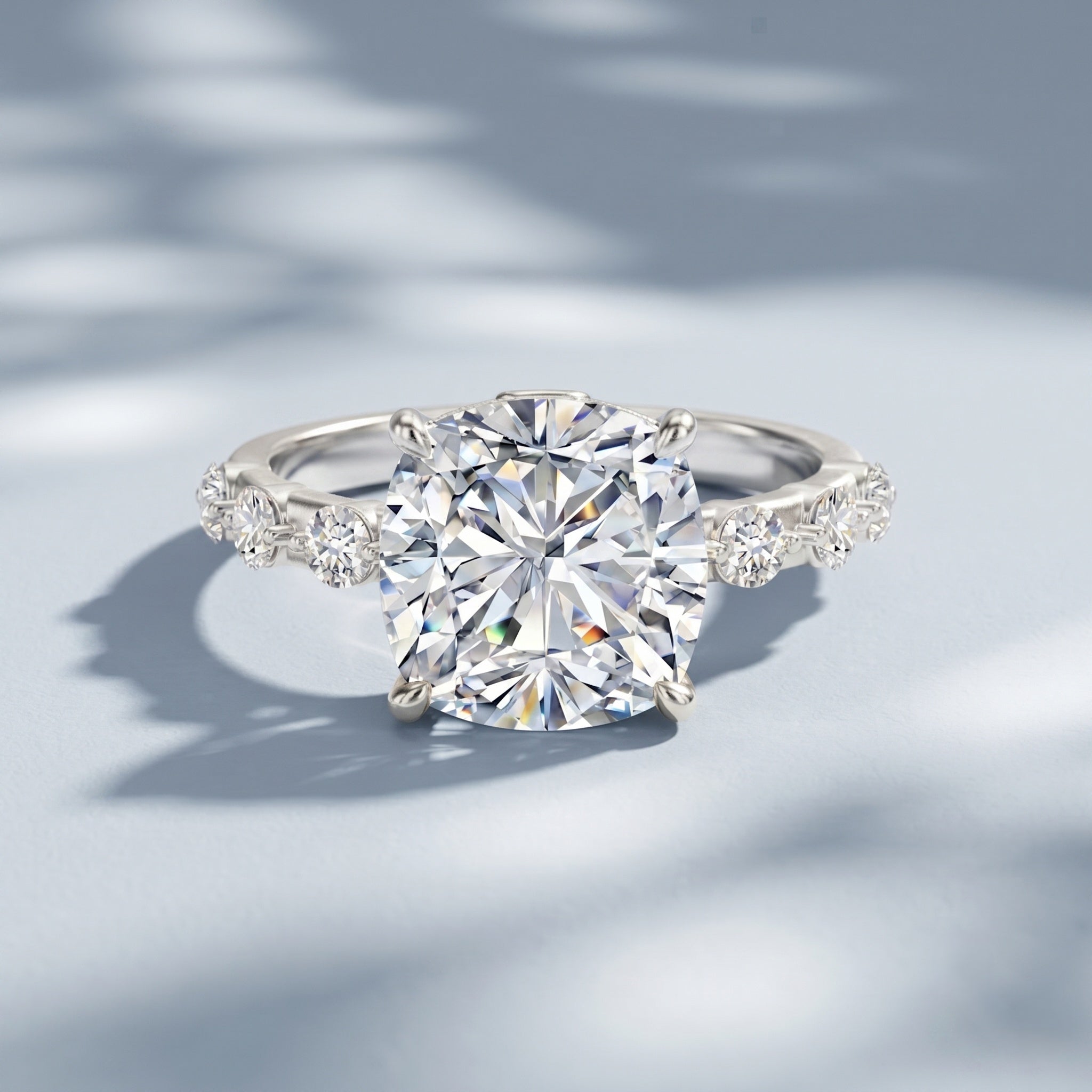 Lab Grown 4 Carat Diamond Cushion Cut Engagement Ring with IGI Certificate Lab - ( E-VS1 ) - Rosec Jewels