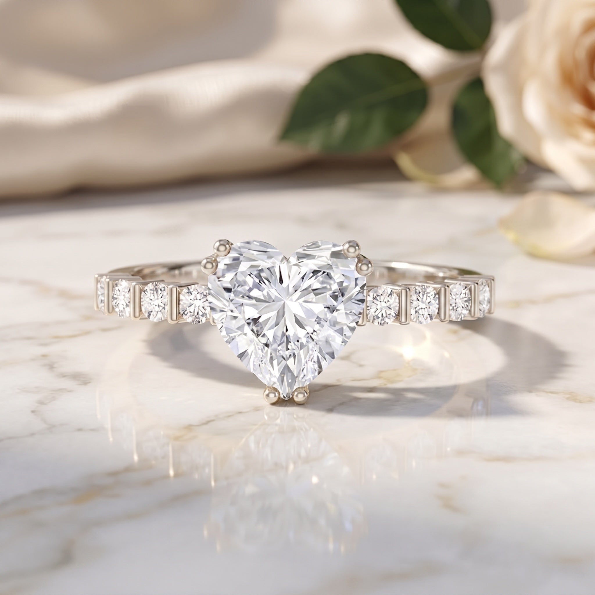 IGI Certified Lab Grown Diamond 1 Carat Heart Engagement Ring for Women Lab - ( E-VS1 ) - Rosec Jewels