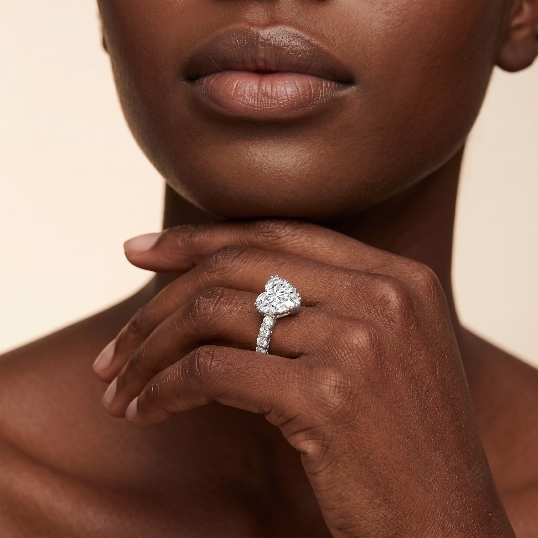 IGI Certified Lab Grown 3 Carat Diamond Heart Engagement Ring with Side Stones Lab - ( E-VS1 ) - Rosec Jewels