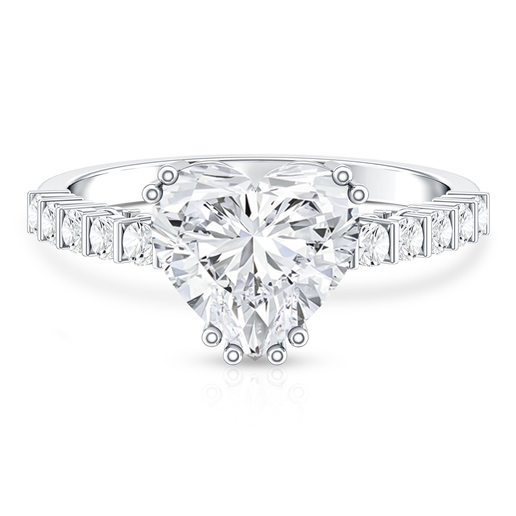 IGI Certified Lab Grown 3 Carat Diamond Heart Engagement Ring with Side Stones Lab - ( E-VS1 ) - Rosec Jewels