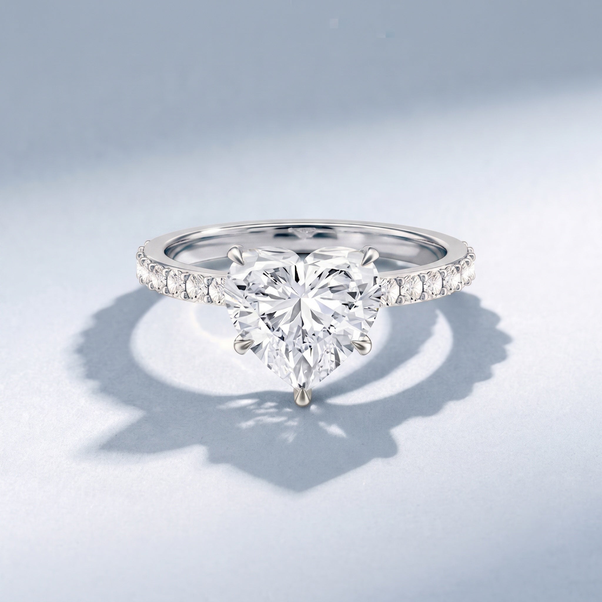 Heart Shaped Lab Grown Diamond 3 Carat Solitaire Engagement Ring with IGI Certificate Lab - ( E-VS1 ) - Rosec Jewels