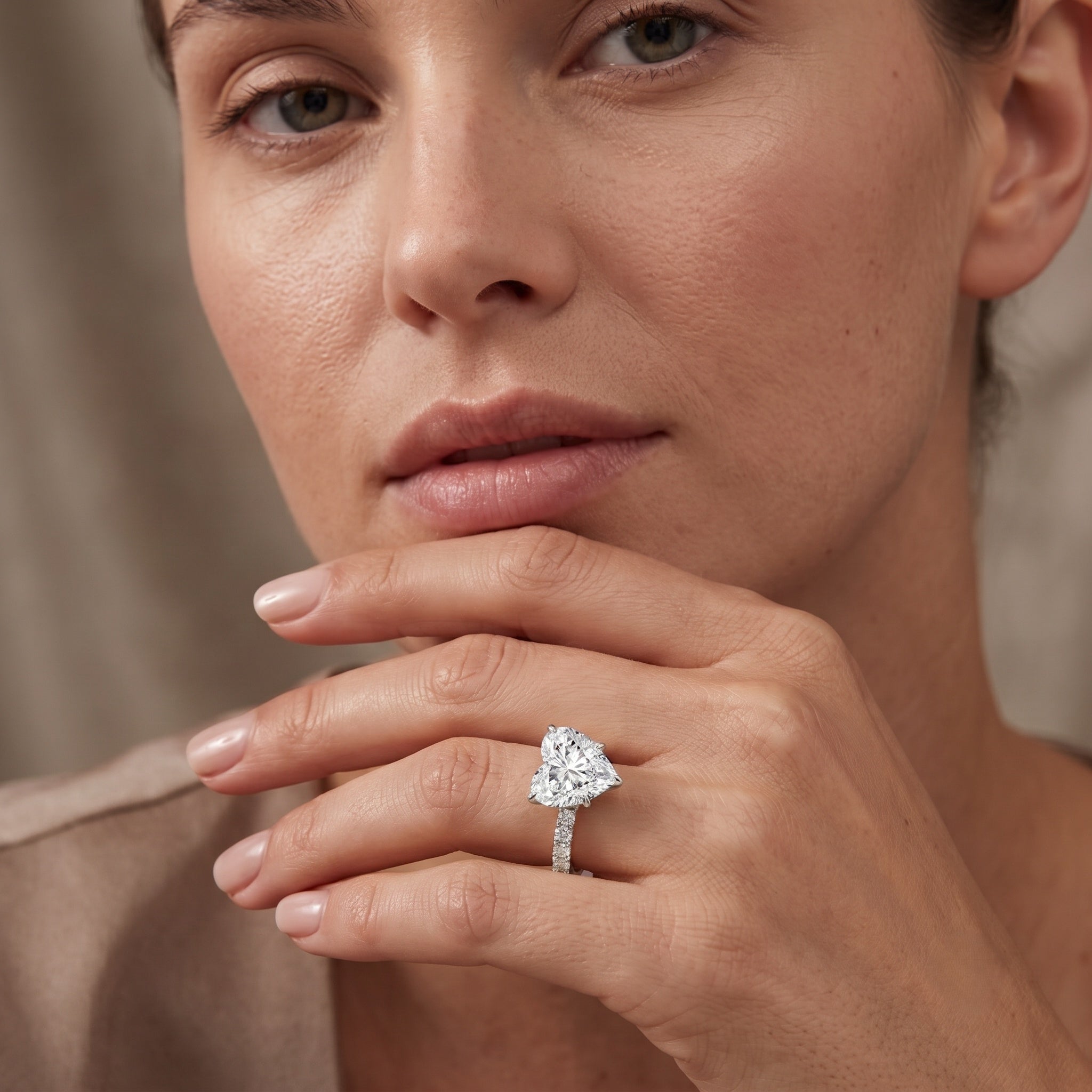 Solitaire Heart Engagement Ring with 5 Carat IGI Certified Lab Grown Diamond Lab - ( E-VS1 ) - Rosec Jewels