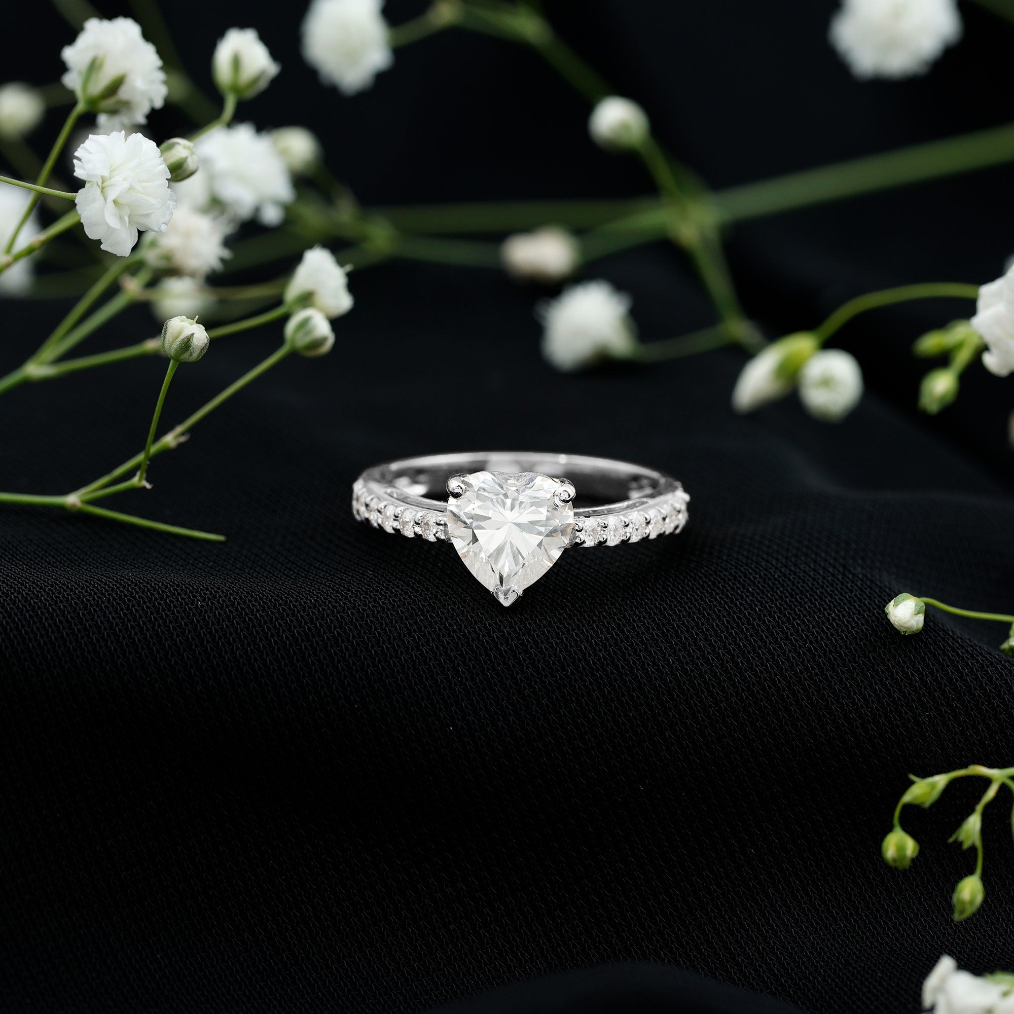 IGI Certified Heart Lab Grown Diamond Side Stone Engagement Ring 2 Carat Lab - ( E-VS1 ) - Rosec Jewels