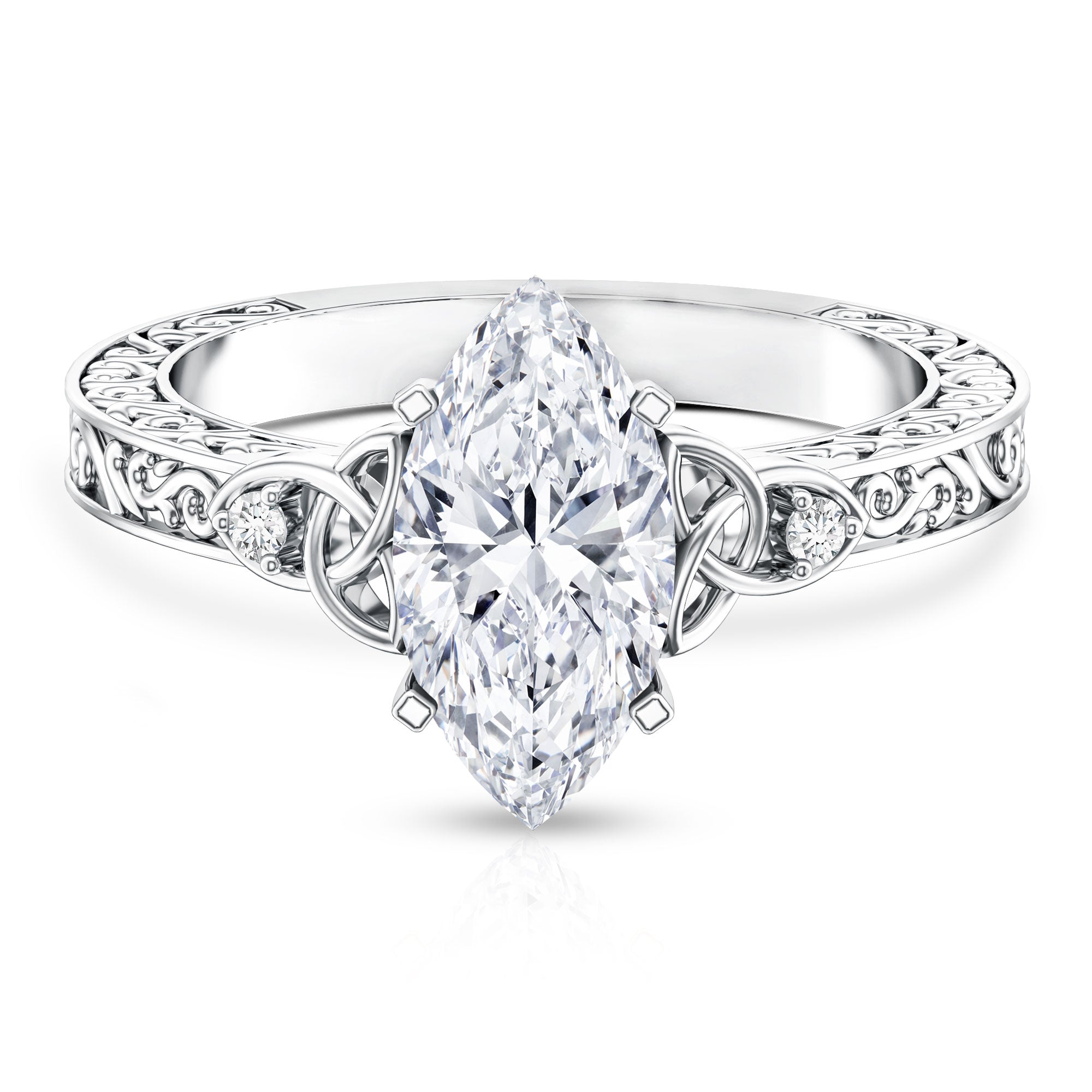 IGI Certified Vintage Inspired Lab Grown Marquise Diamond Celtic Engagement Ring 2 Carat Lab - ( E-VS1 ) - Rosec Jewels
