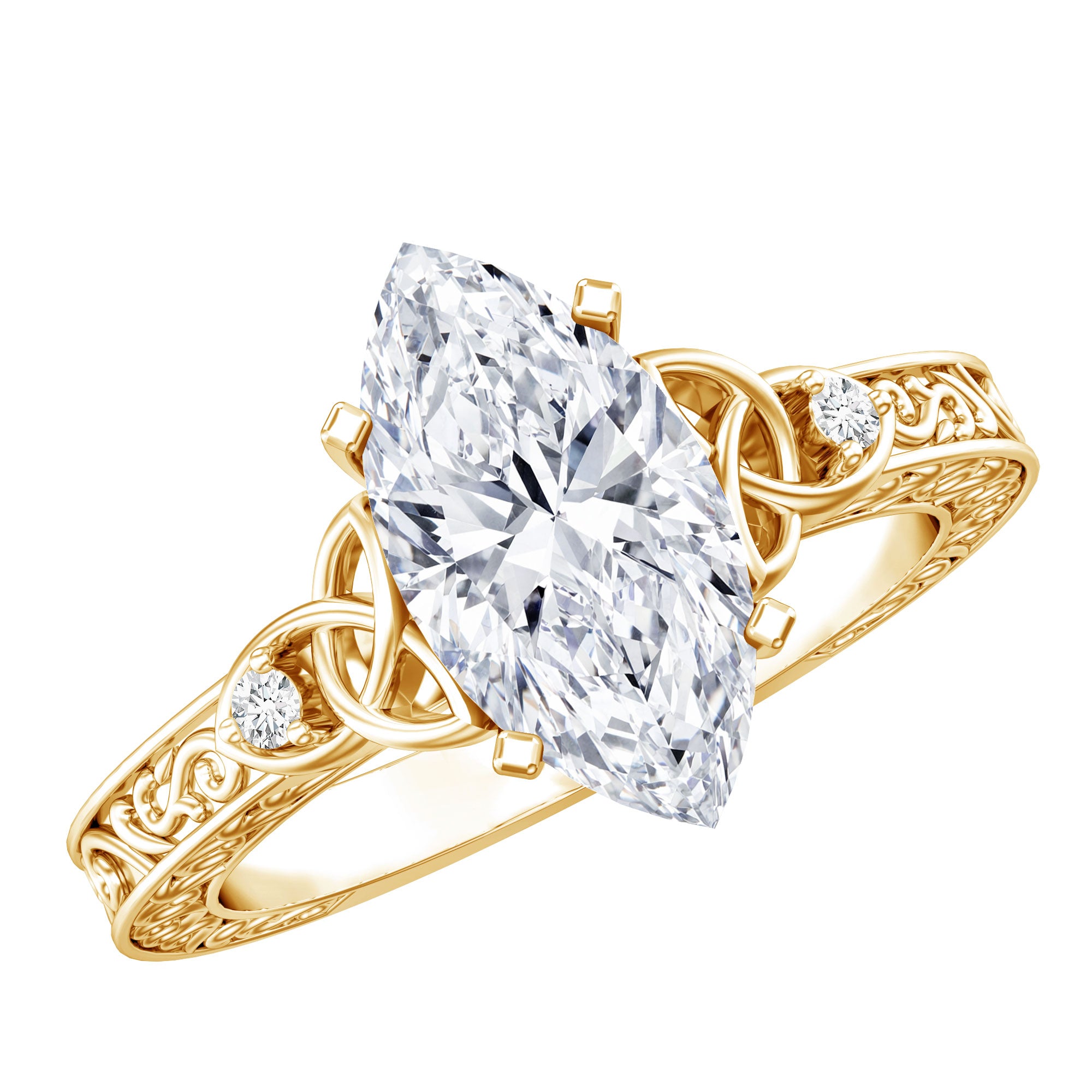 IGI Certified Vintage Inspired Lab Grown Marquise Diamond Celtic Engagement Ring 2 Carat Lab - ( E-VS1 ) - Rosec Jewels