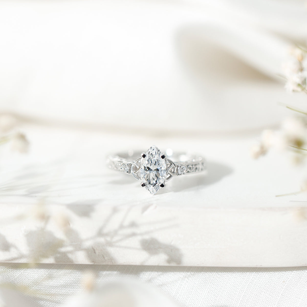 Vintage Inspired 1 Carat Marquise Cut Lab Grown Diamond Celtic Engagement Ring IGI Certified Lab - ( E-VS1 ) - Rosec Jewels