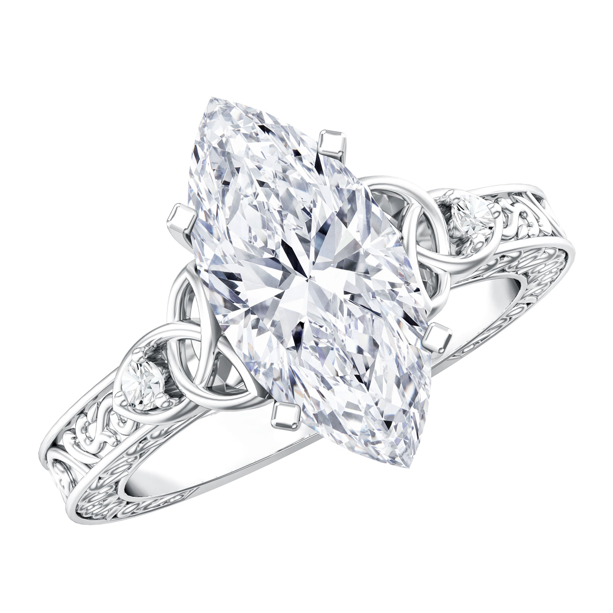Antique Looking 3 Carat Marquise Lab Diamond Celtic Knot Engagement Ring IGI Certified Lab - ( E-VS1 ) - Rosec Jewels