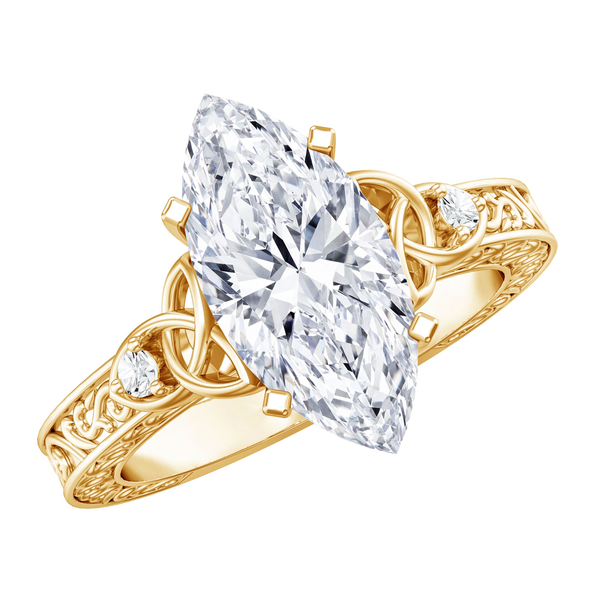 Antique Looking 3 Carat Marquise Lab Diamond Celtic Knot Engagement Ring IGI Certified Lab - ( E-VS1 ) - Rosec Jewels