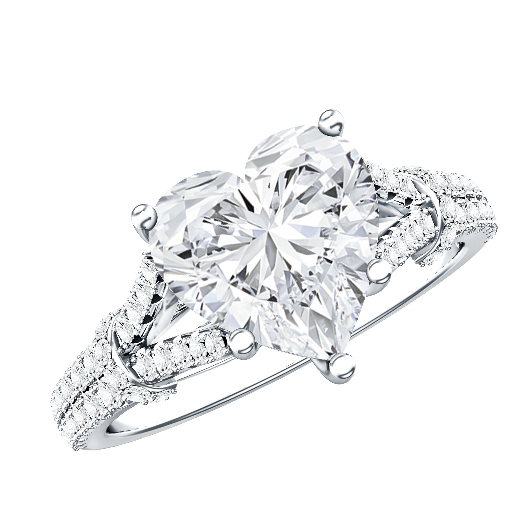 2 Carat Heart Lab Grown Diamond Split Shank Engagement Ring with IGI Certificate Lab - ( E-VS1 ) - Rosec Jewels