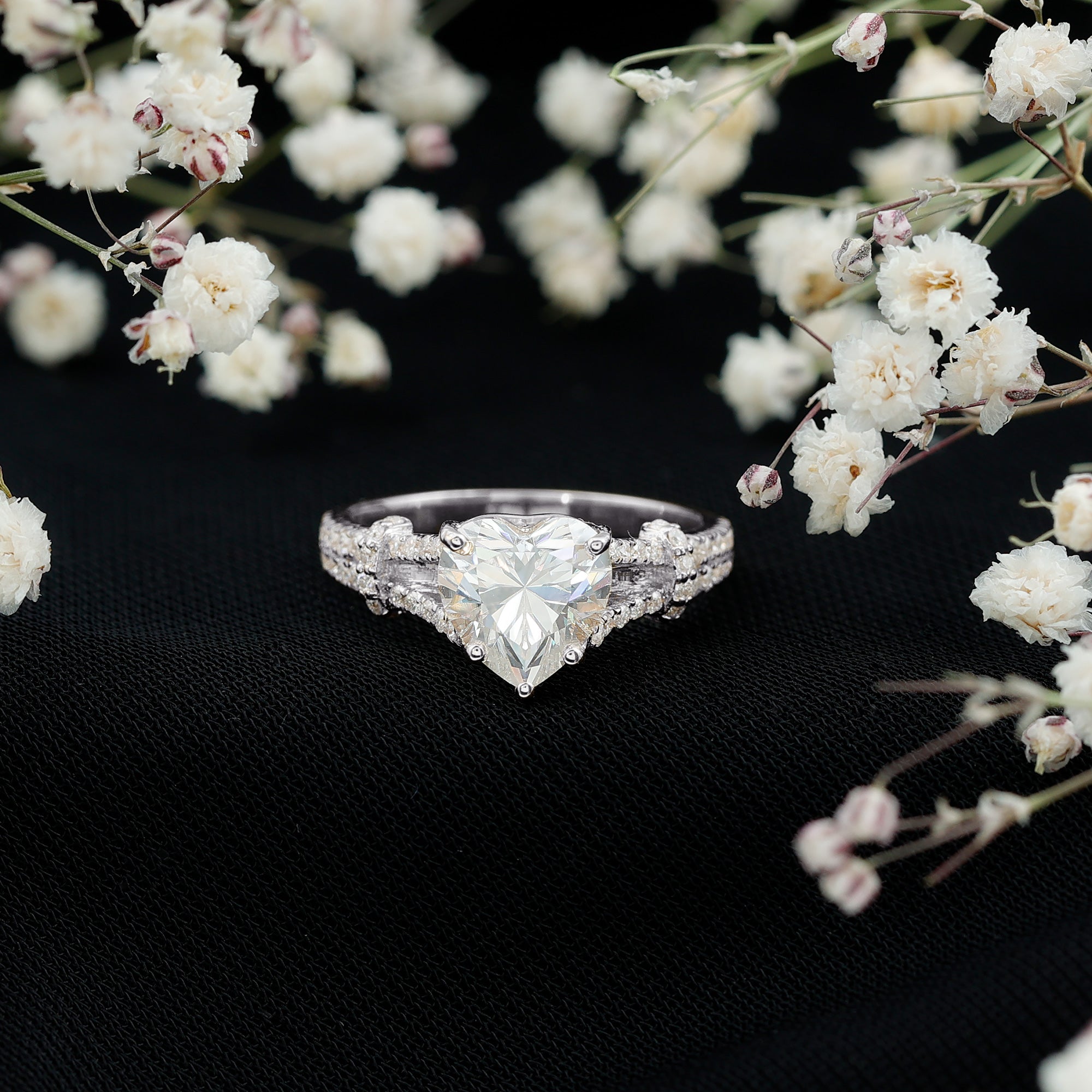 2 Carat Heart Lab Grown Diamond Split Shank Engagement Ring with IGI Certificate Lab - ( E-VS1 ) - Rosec Jewels