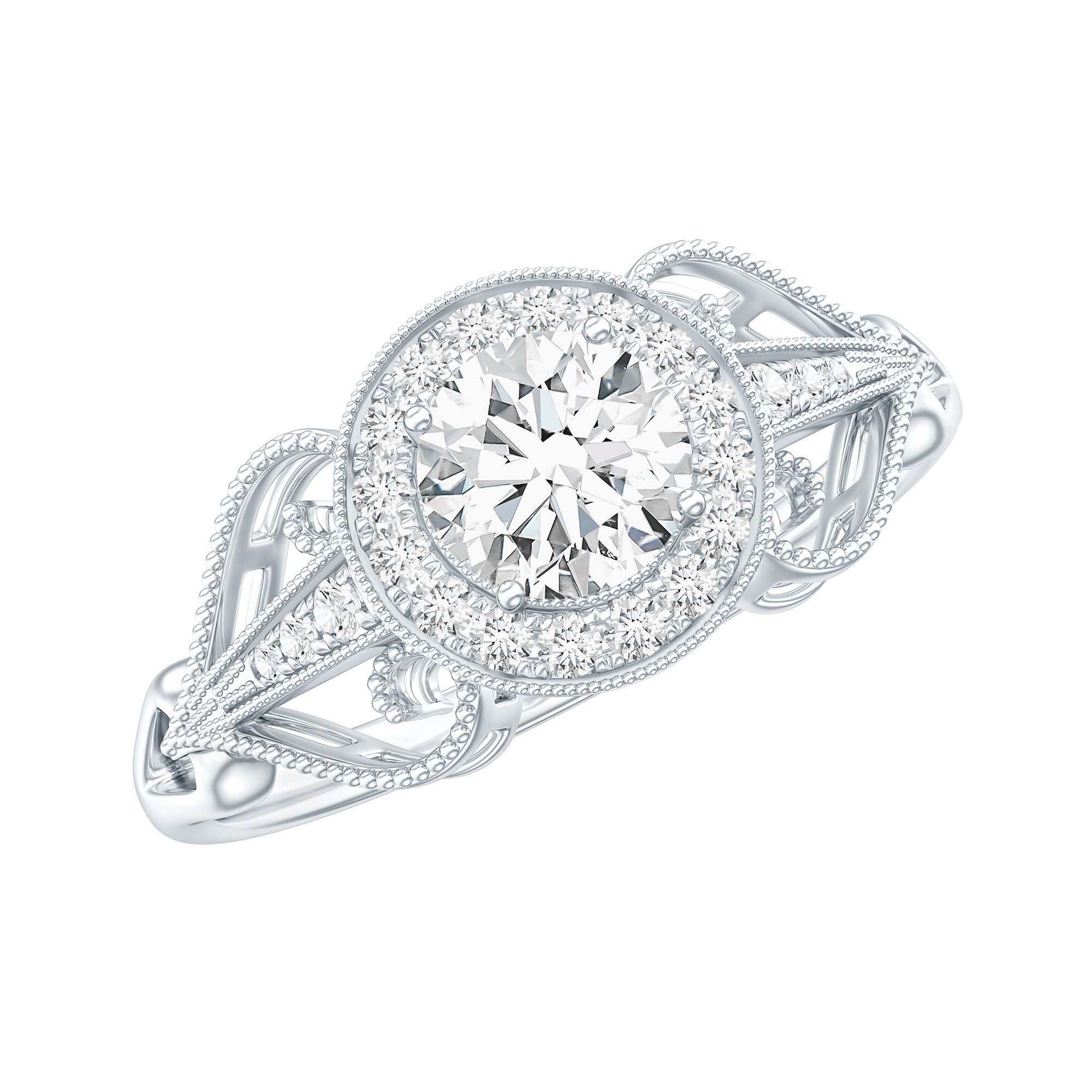3/4 CT Statement Zircon Engagement Ring with Beaded Details AAAA - Rosec Jewels