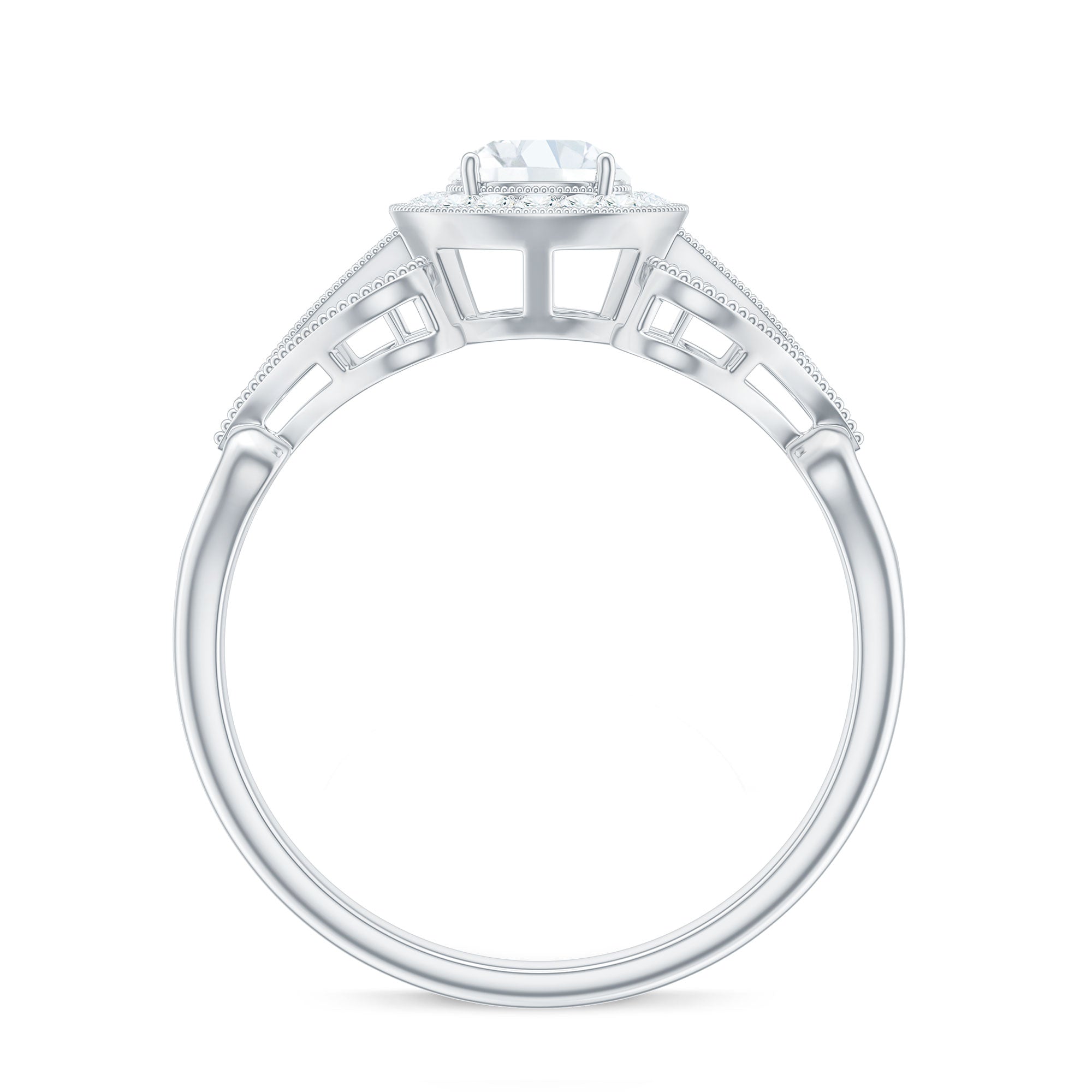 3/4 CT Statement Zircon Engagement Ring with Beaded Details AAAA - Rosec Jewels