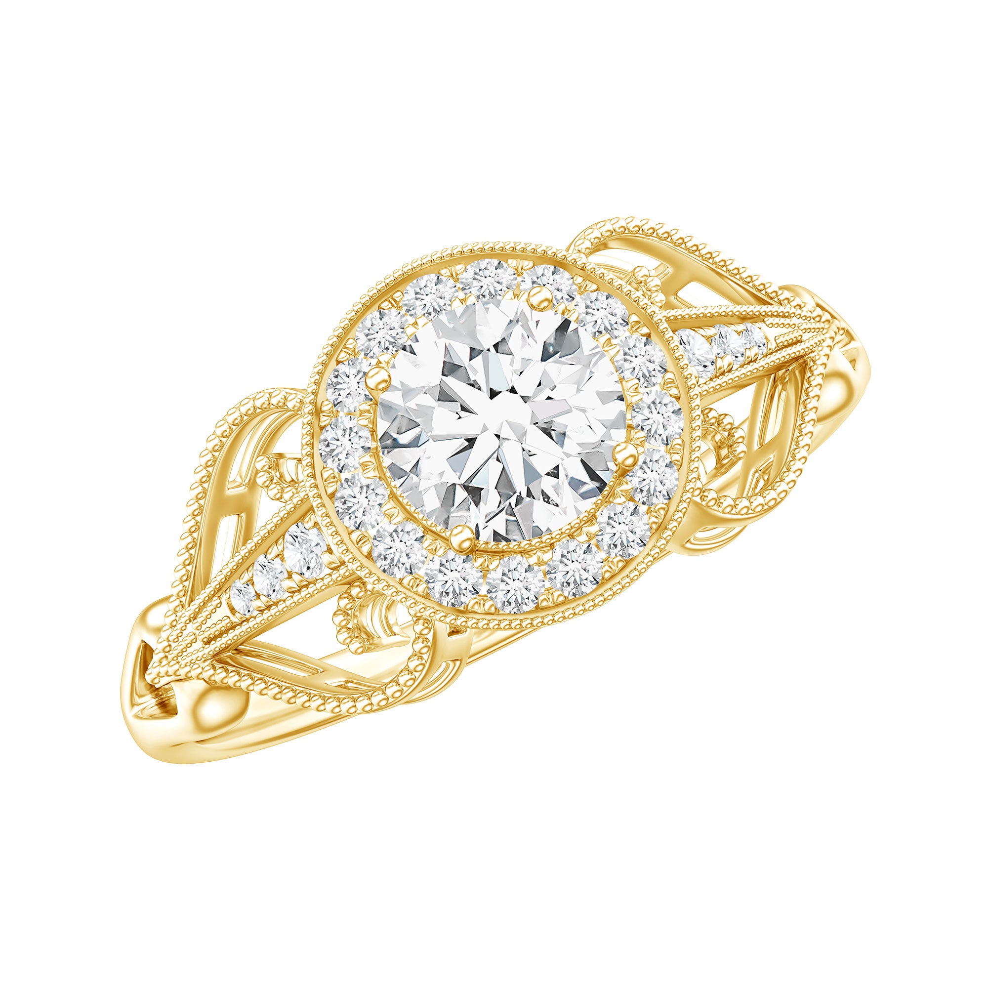 3/4 CT Statement Zircon Engagement Ring with Beaded Details AAAA - Rosec Jewels