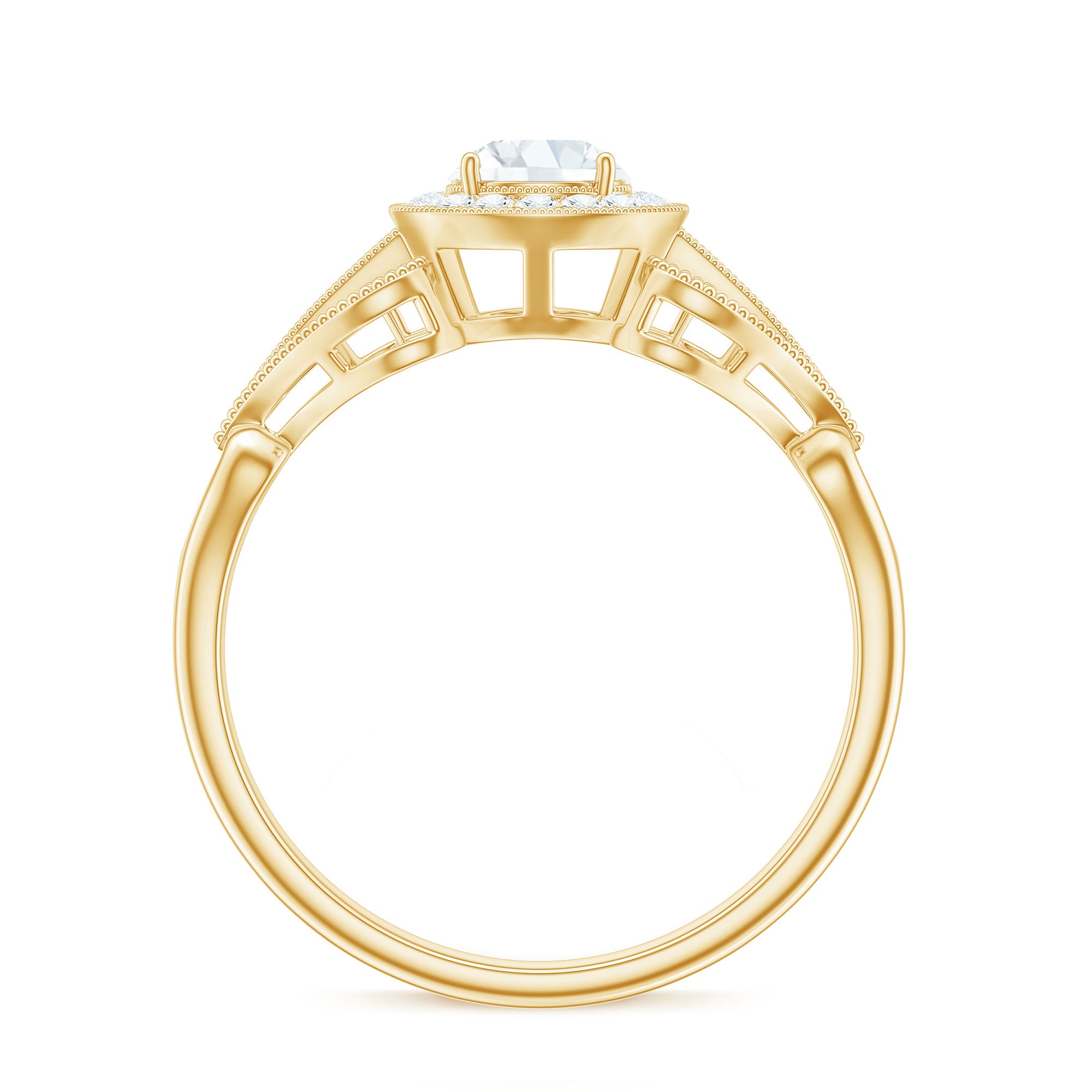 3/4 CT Statement Zircon Engagement Ring with Beaded Details AAAA - Rosec Jewels