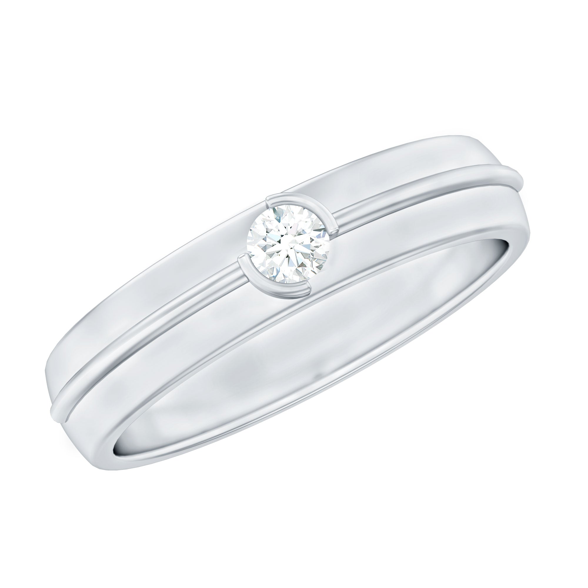 Bezel Set Round Moissanite Mens Wedding Band Ring D-VS1 - Rosec Jewels