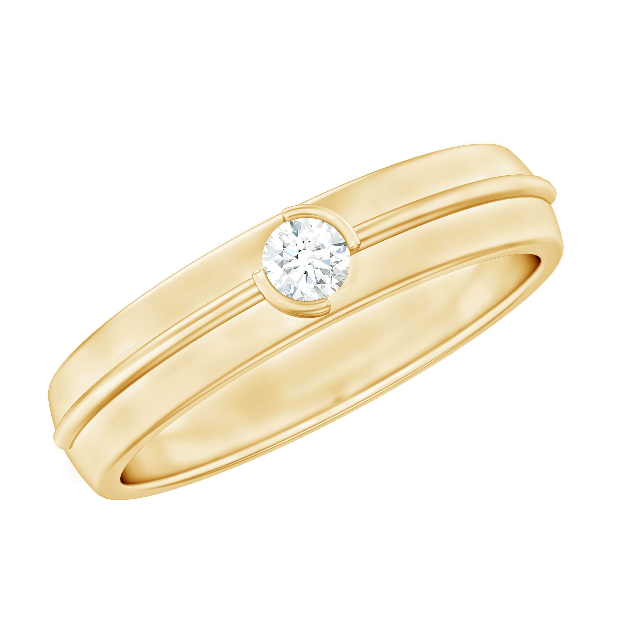 Bezel Set Round Moissanite Mens Wedding Band Ring D-VS1 - Rosec Jewels
