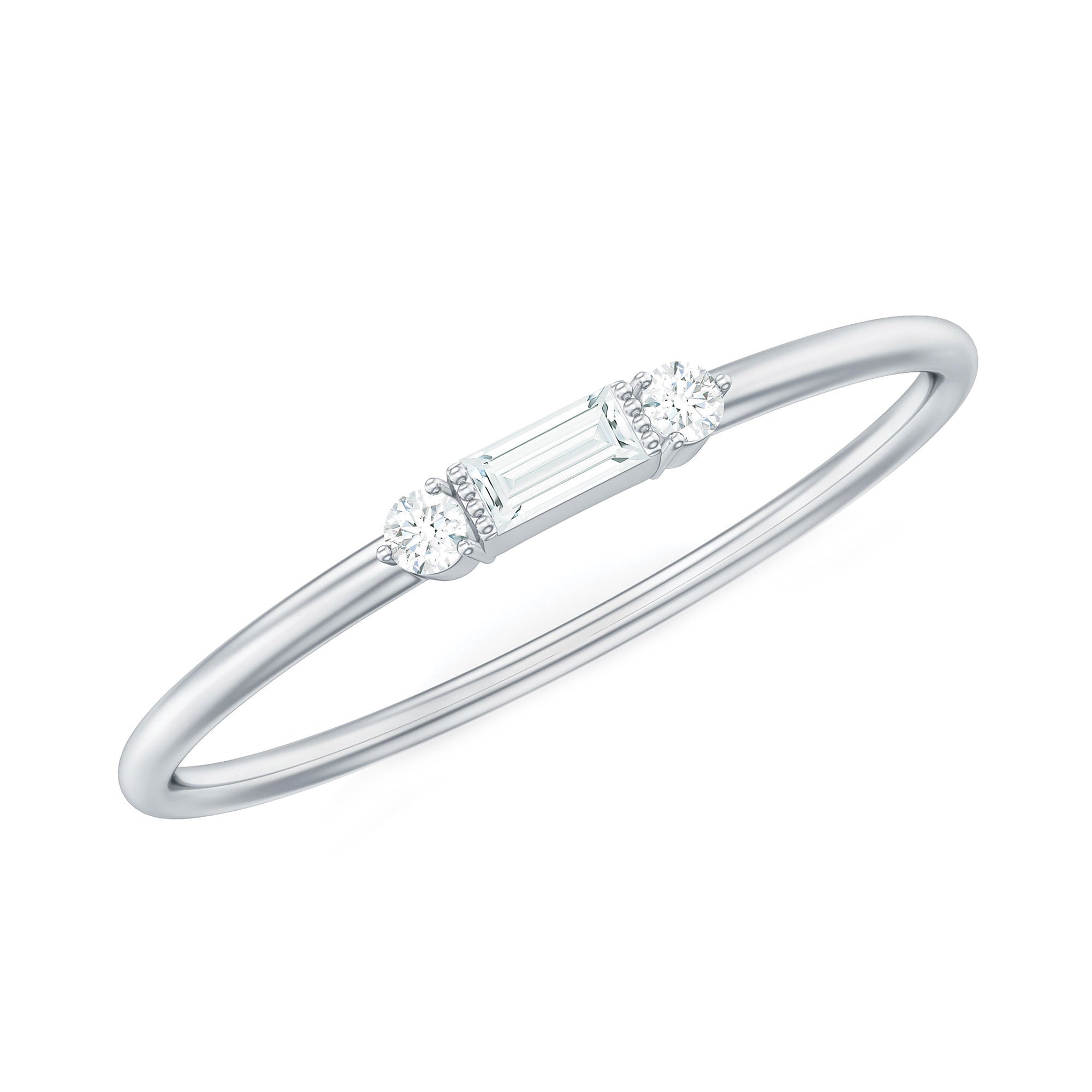 Minimalist Baguette and Round Diamond Promise Ring