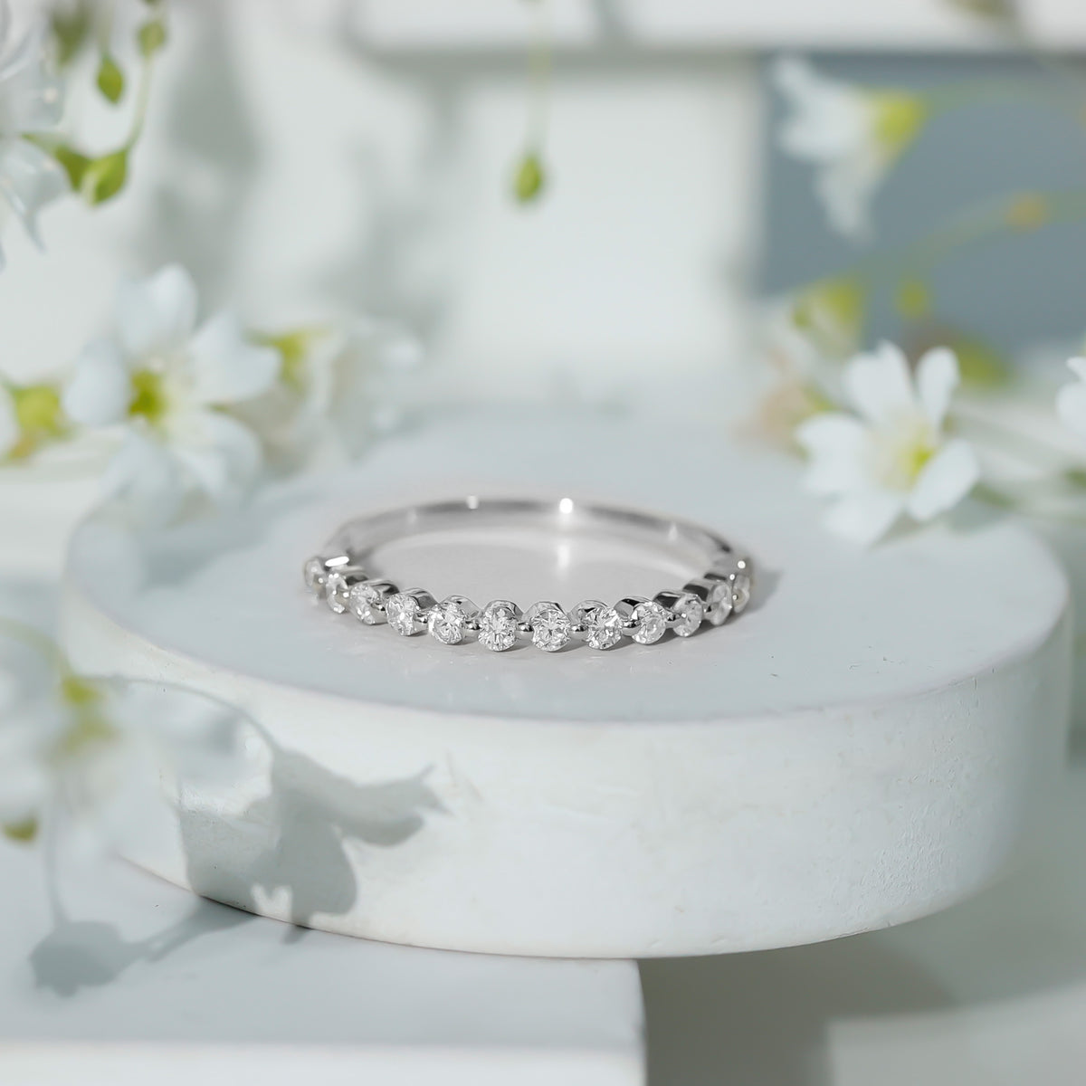 Natural Diamond Half Eternity Stackable Ring Natural - ( HI-SI ) - Rosec Jewels