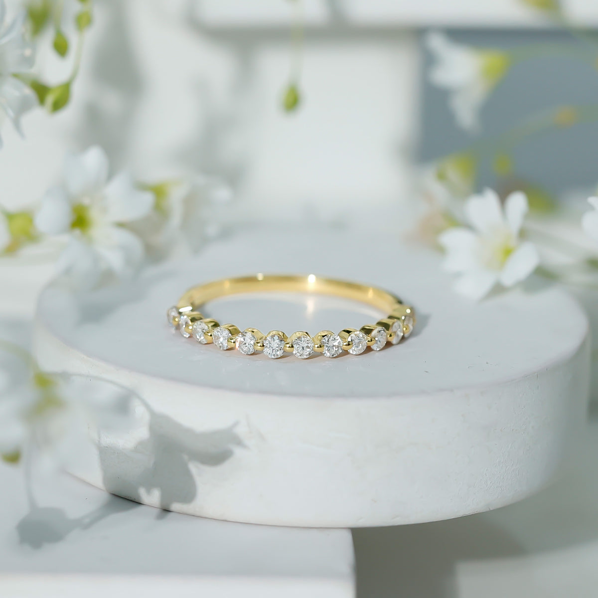 Natural Diamond Half Eternity Stackable Ring Natural - ( HI-SI ) - Rosec Jewels