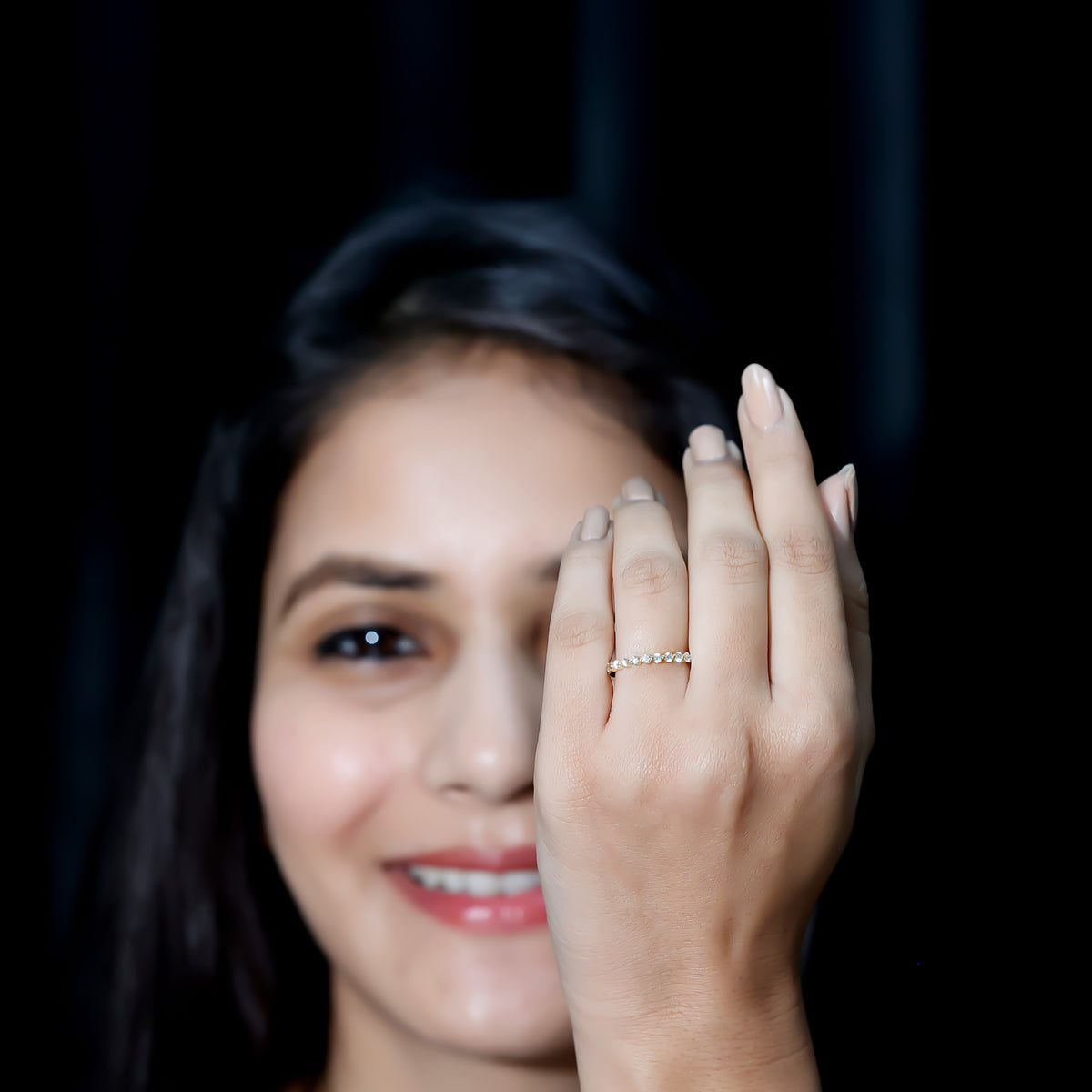 Natural Diamond Half Eternity Stackable Ring Natural - ( HI-SI ) - Rosec Jewels