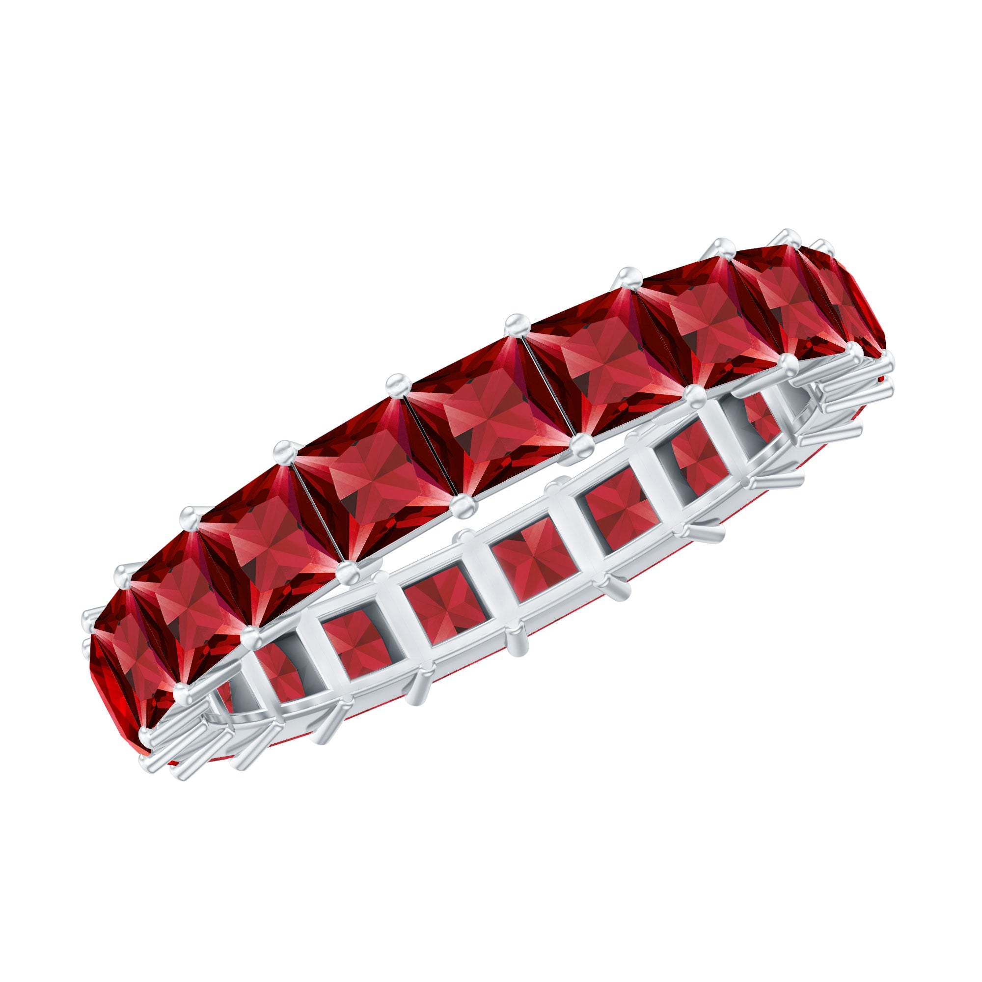 Rosec Jewels-Princess Cut Lab Grown Ruby Eternity Wedding Band for Women
