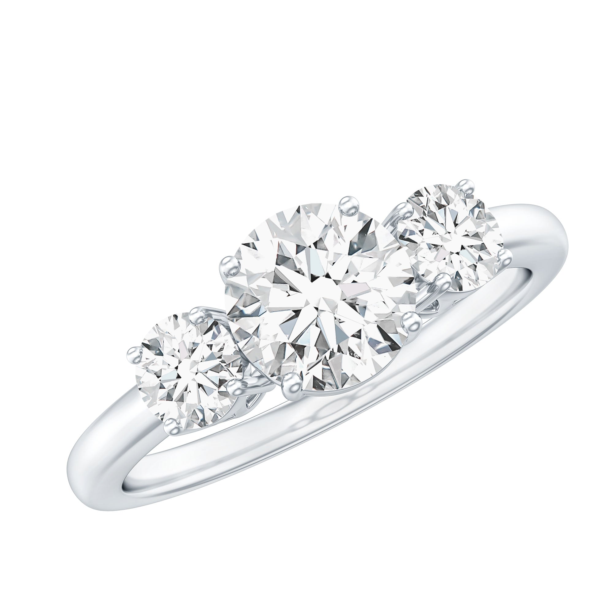 Round Cut Certified Moissanite Three Stone Engagement Ring for Women