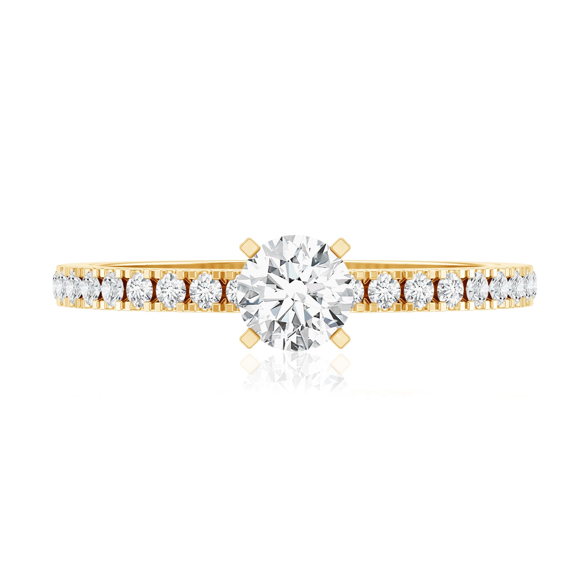 Moissanite Minimal Engagement Ring with Side Stone D-VS1 - Rosec Jewels