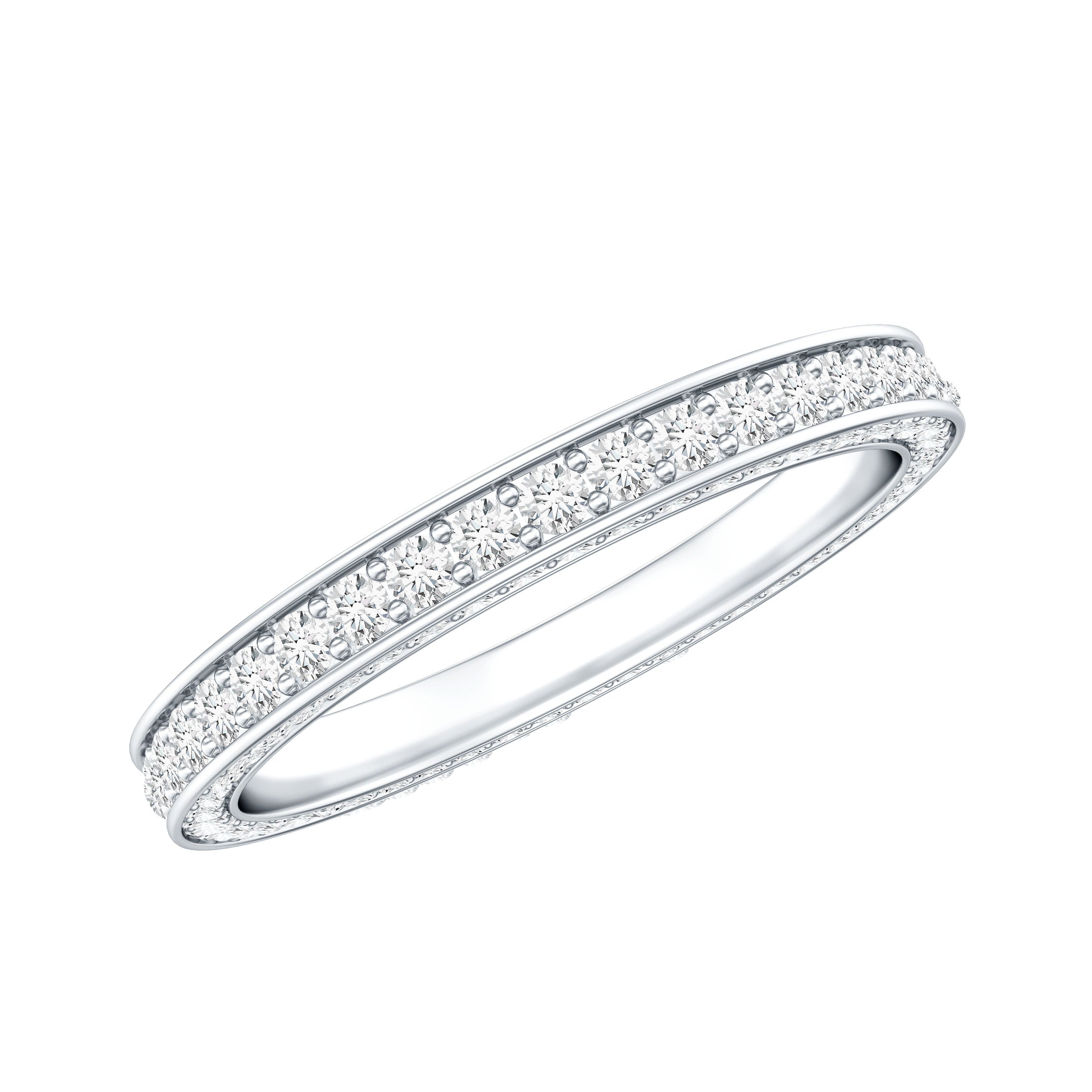 Round Cut Moissanite Full Eternity Wedding Band Ring D-VS1 - Rosec Jewels