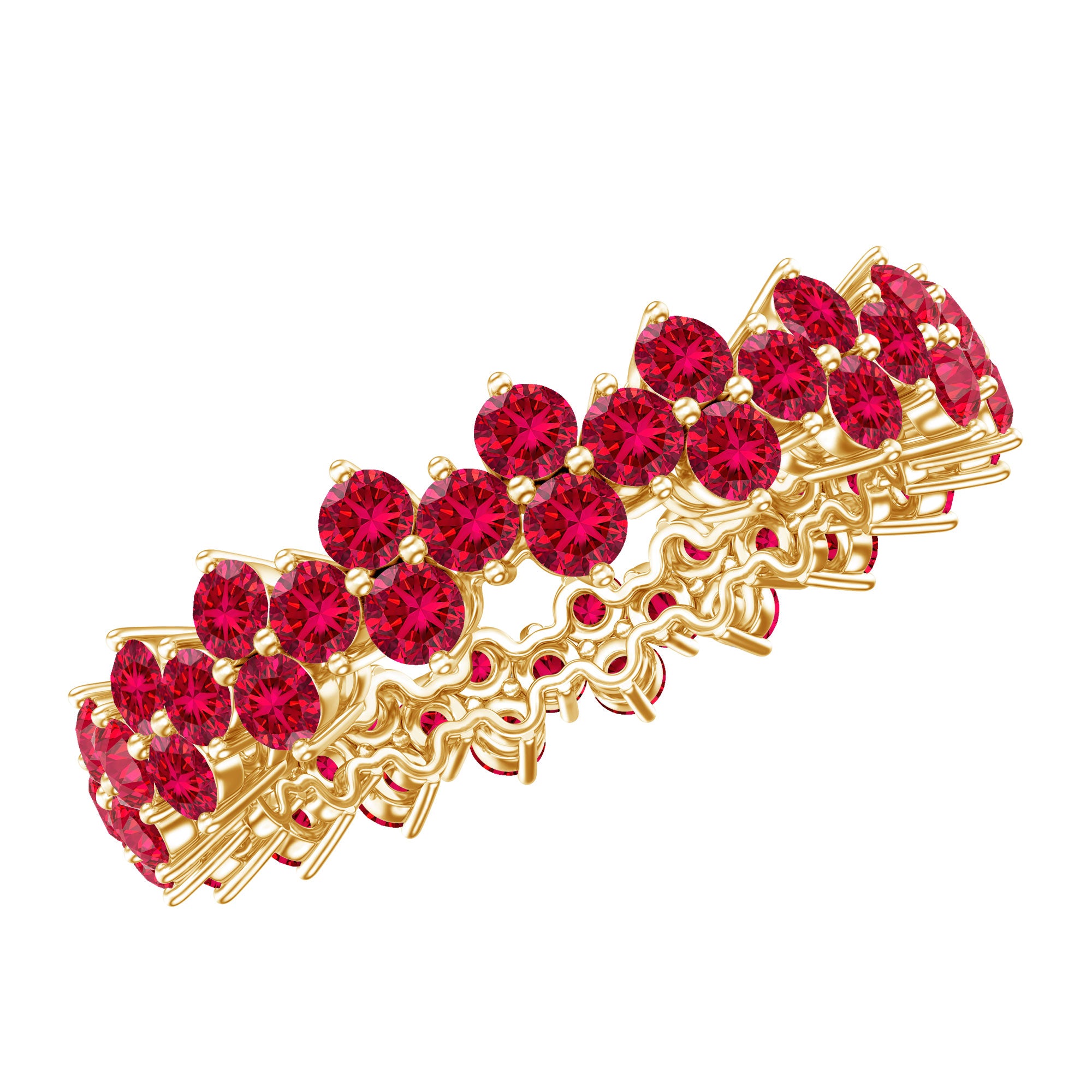 Round Lab Created Ruby Cluster Eternity Ring in Prong Setting AAAA - Rosec Jewels