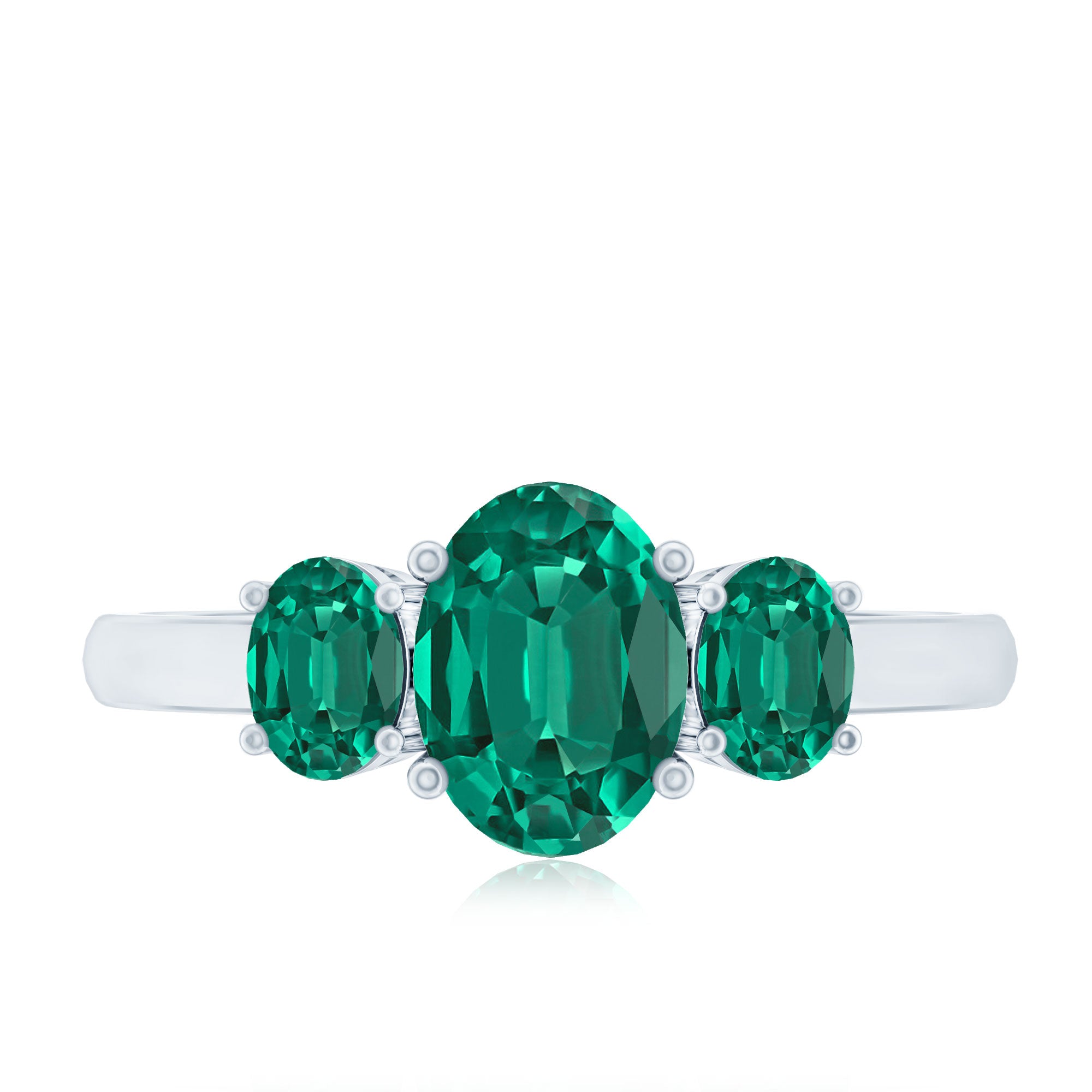 AAAA Quality Oval Cut Lab Created Emerald Three Stone Ring for Women AAAA - Rosec Jewels