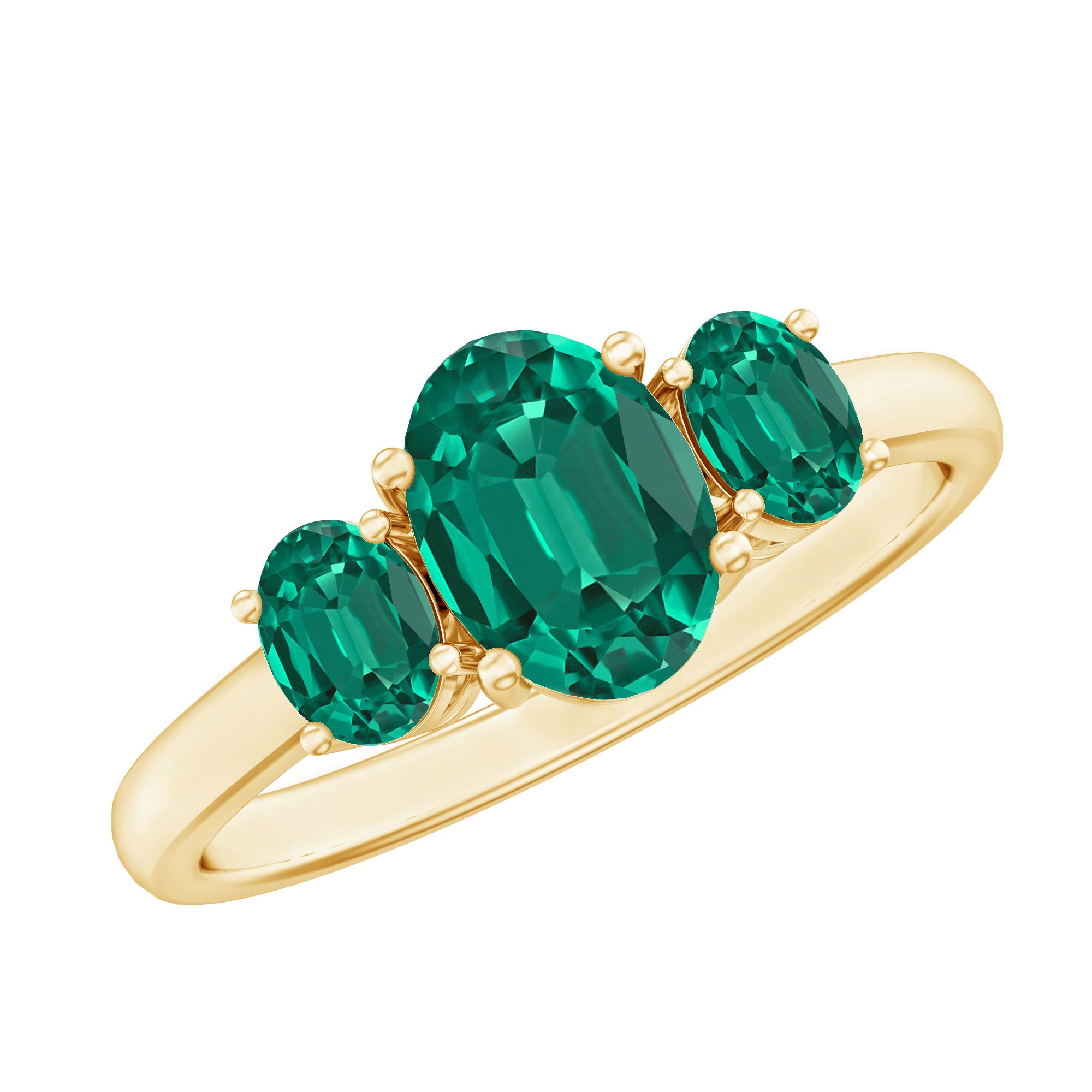 AAAA Quality Oval Cut Lab Created Emerald Three Stone Ring for Women AAAA - Rosec Jewels