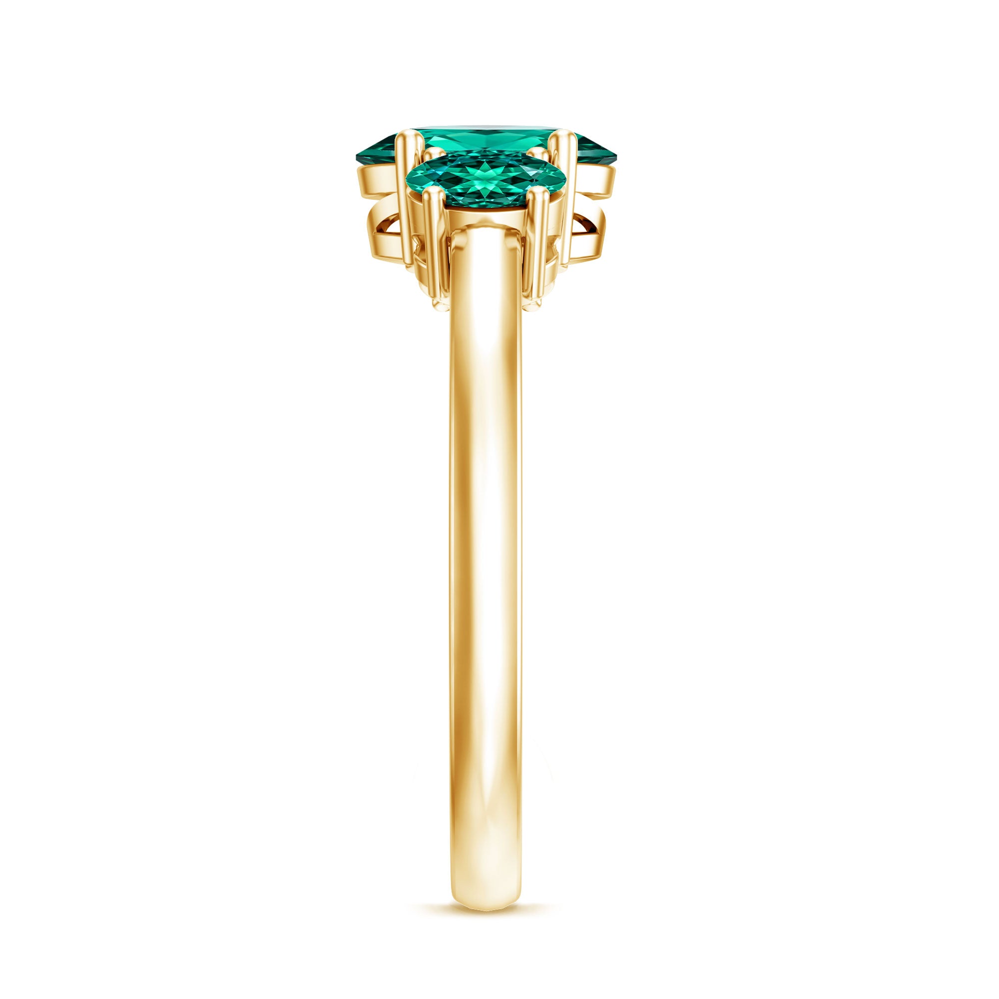 AAAA Quality Oval Cut Lab Created Emerald Three Stone Ring for Women AAAA - Rosec Jewels