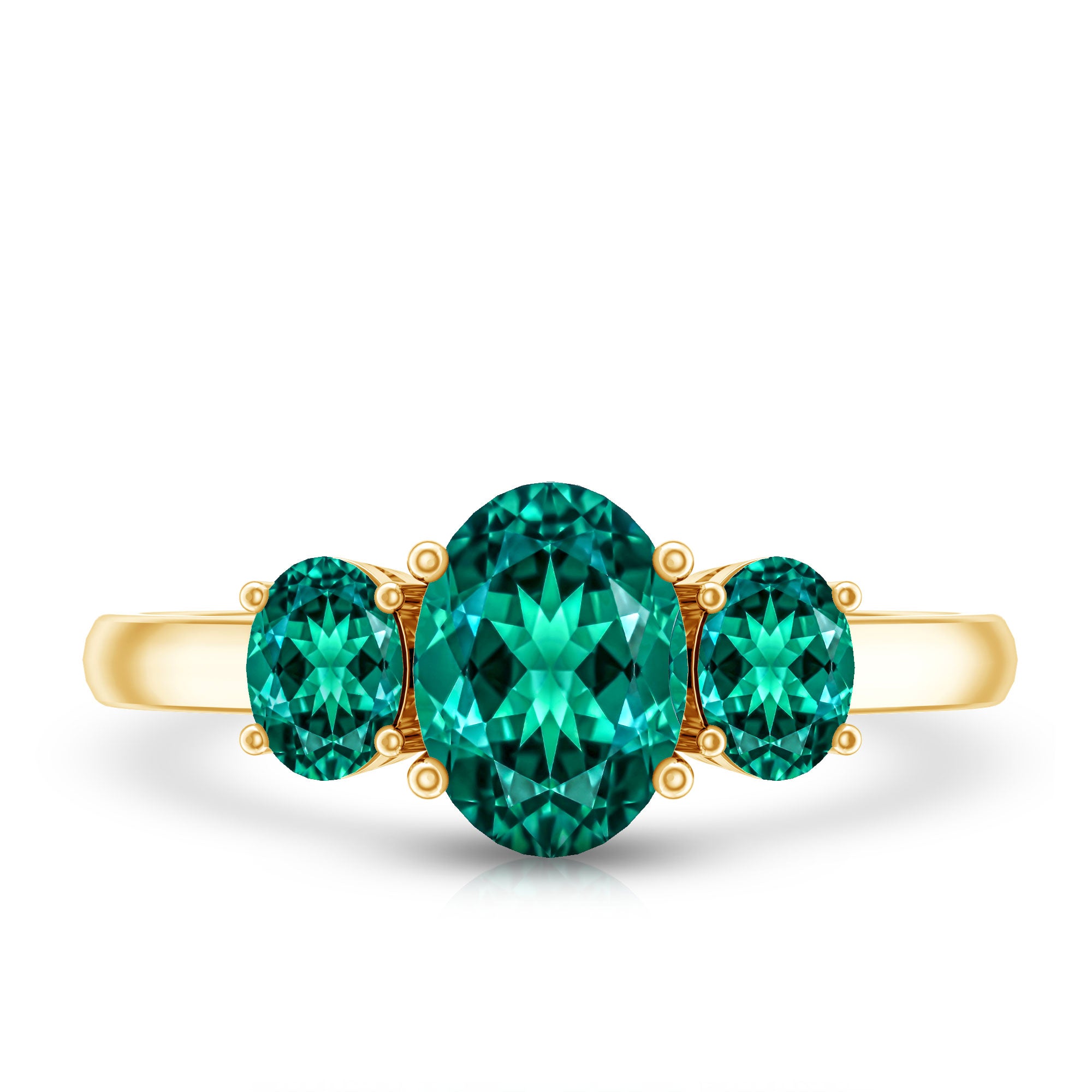 AAAA Quality Oval Cut Lab Created Emerald Three Stone Ring for Women AAAA - Rosec Jewels