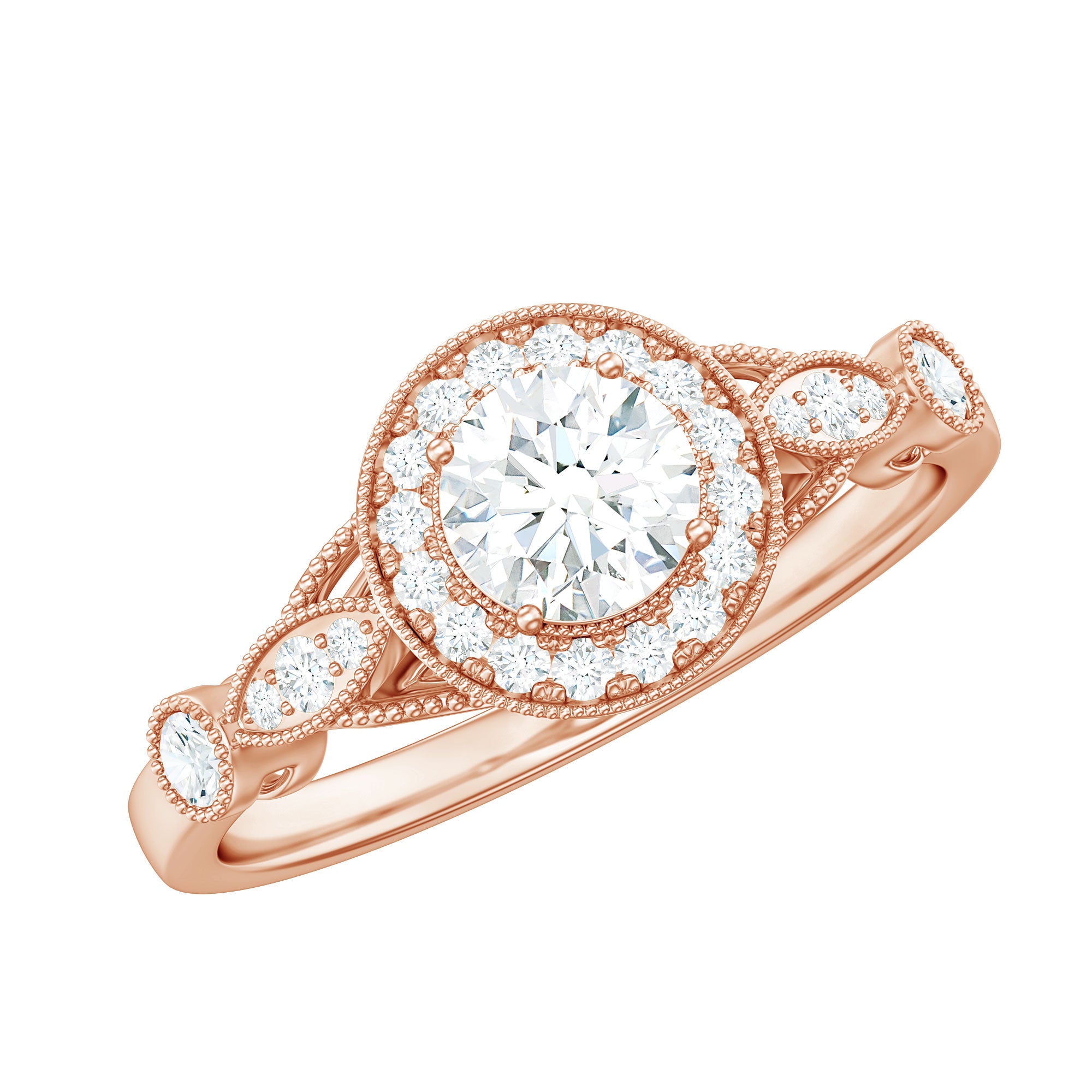 Round Cut Moissanite Antique Engagement Ring D-VS1 - Rosec Jewels