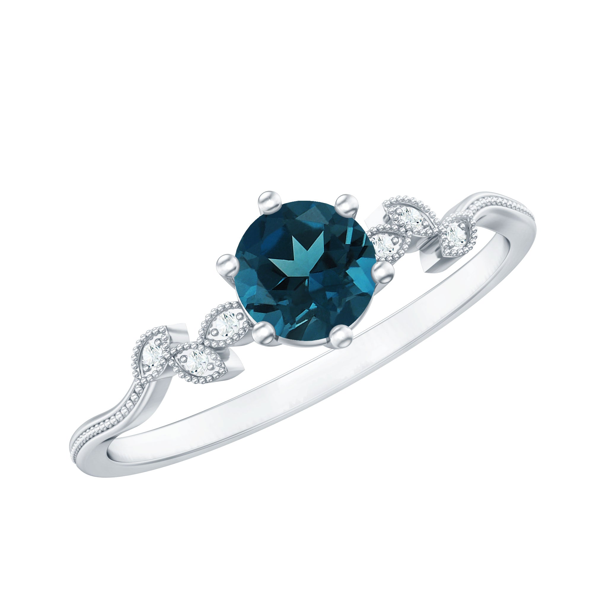 5mm Round London Blue Topaz Commitment Ring with Diamond