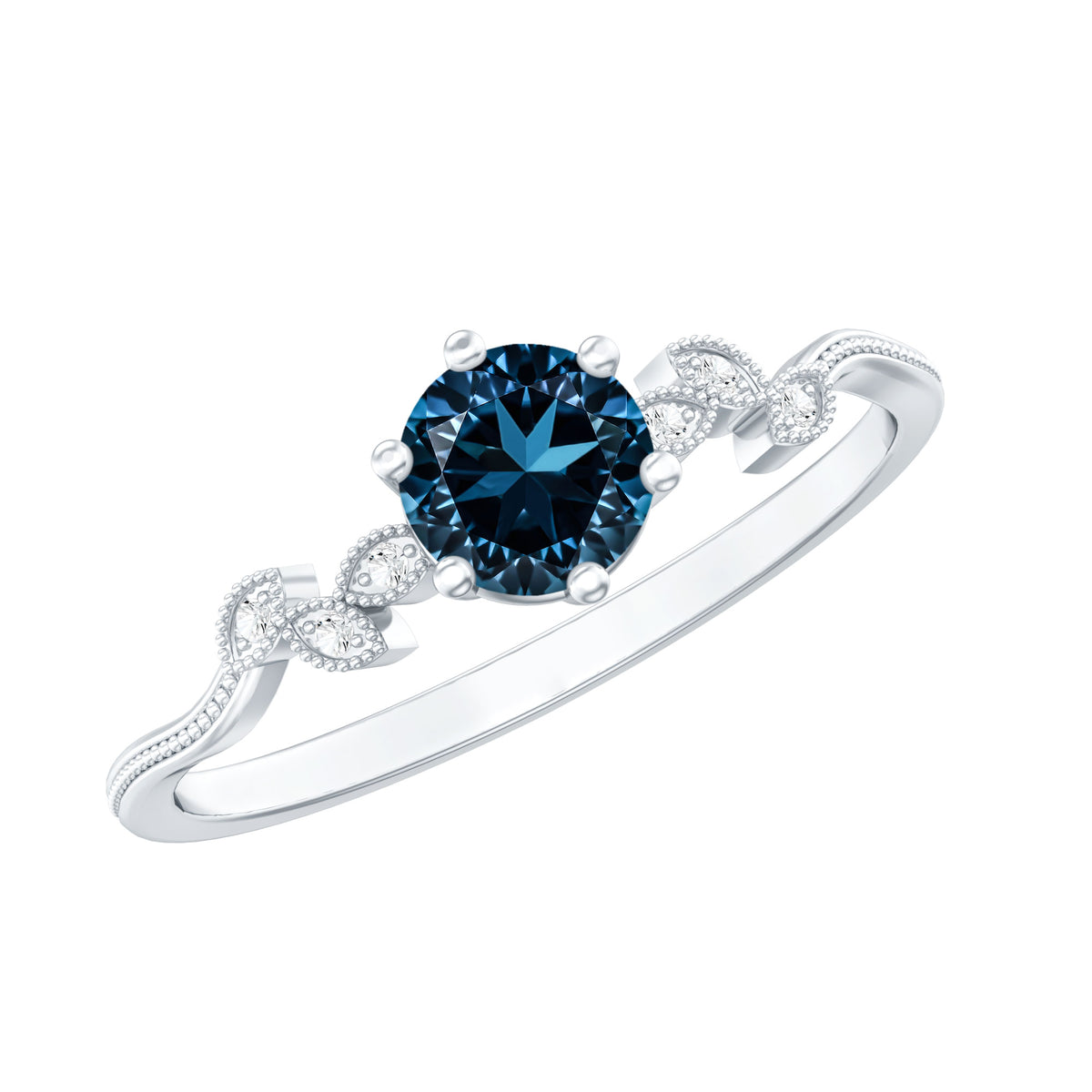 0.6 Carat Round London Blue Topaz Commitment Ring with Diamond