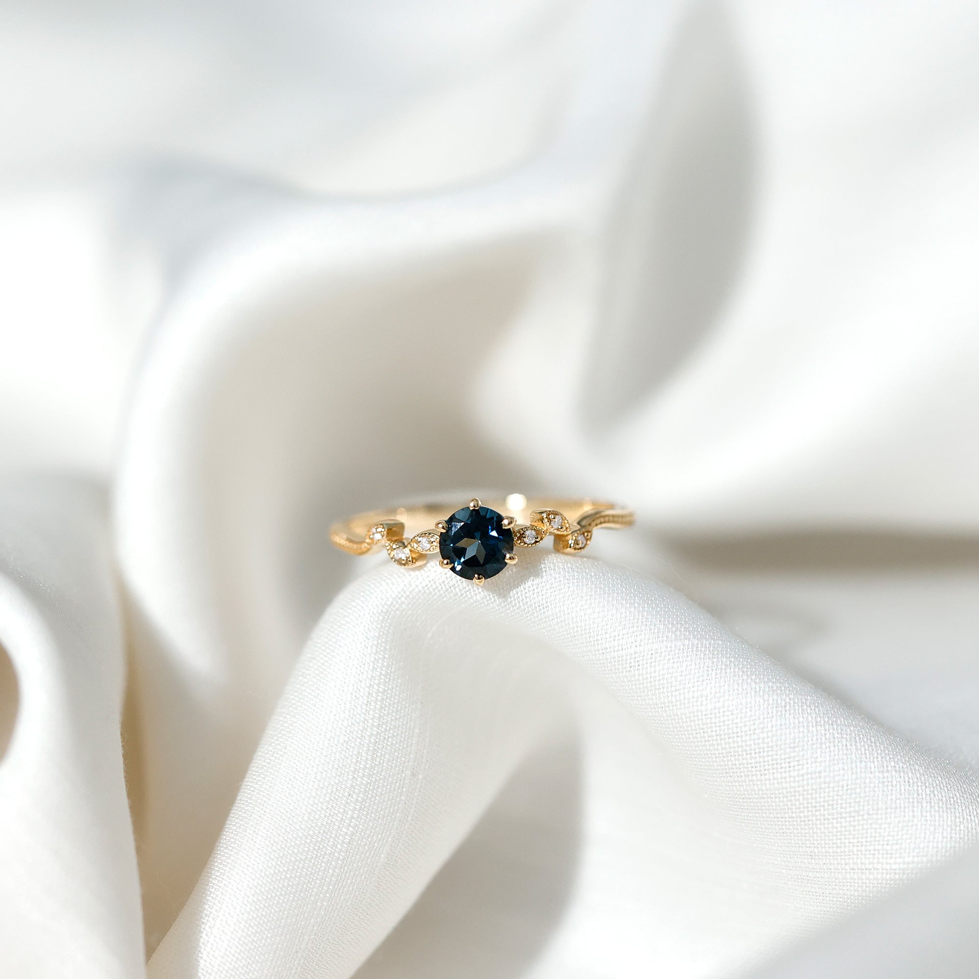 5mm Round London Blue Topaz Commitment Ring with Diamond AAA - Rosec Jewels