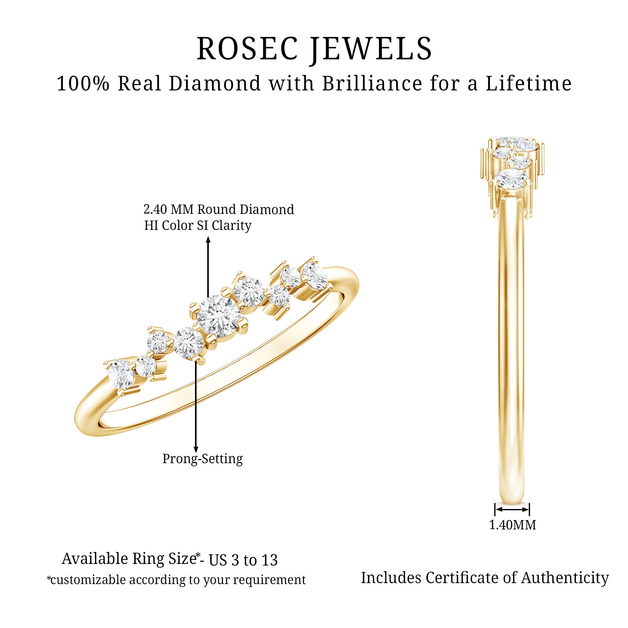 Brilliant Cut Diamond Wedding Band for Women Natural - ( HI-SI ) - Rosec Jewels