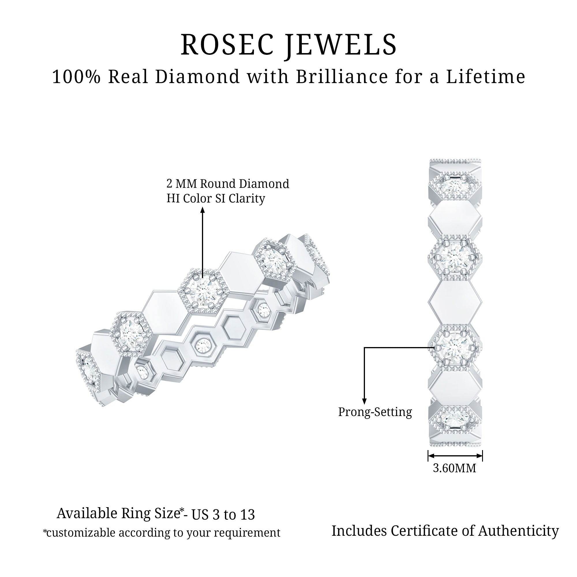 Certified Diamond Geometric Band Ring Natural - ( HI-SI ) - Rosec Jewels