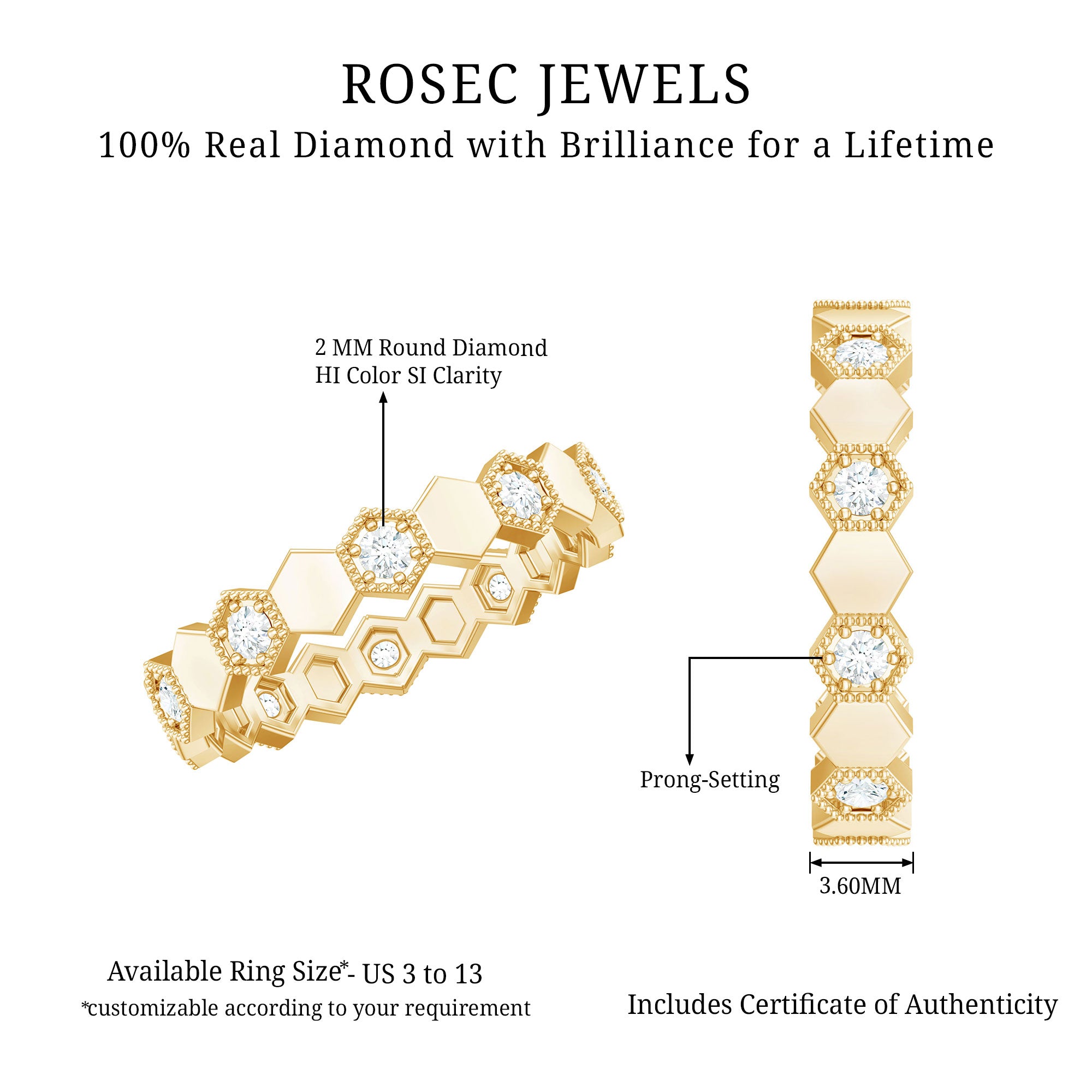 Certified Diamond Geometric Band Ring Natural - ( HI-SI ) - Rosec Jewels