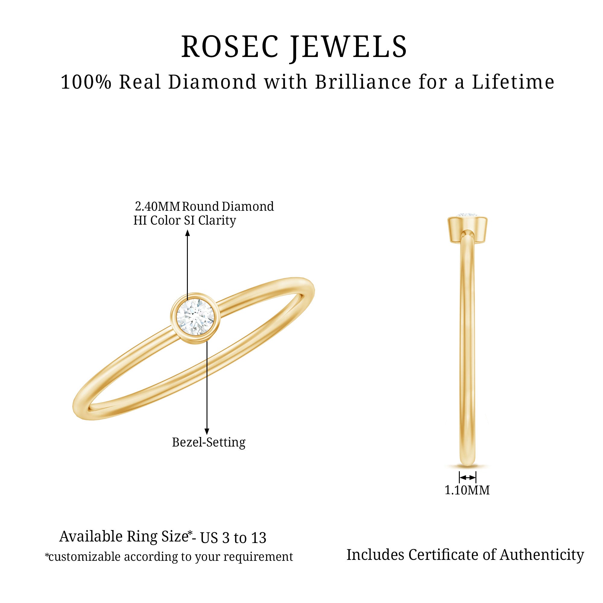 Rosec Jewels-Natural Diamond Dainty Promise Ring in Bezel Setting
