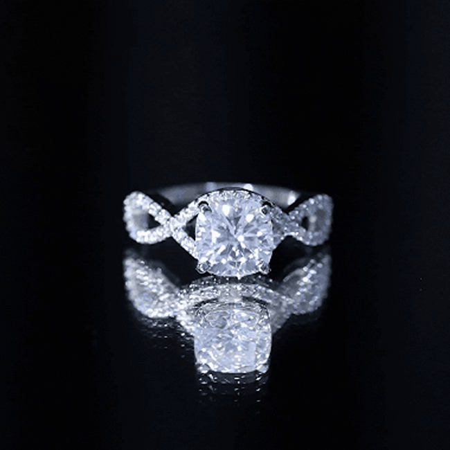 3 CT Cushion Cut Moissanite Solitaire Ring With Crossover Shank D-VS1 - Rosec Jewels